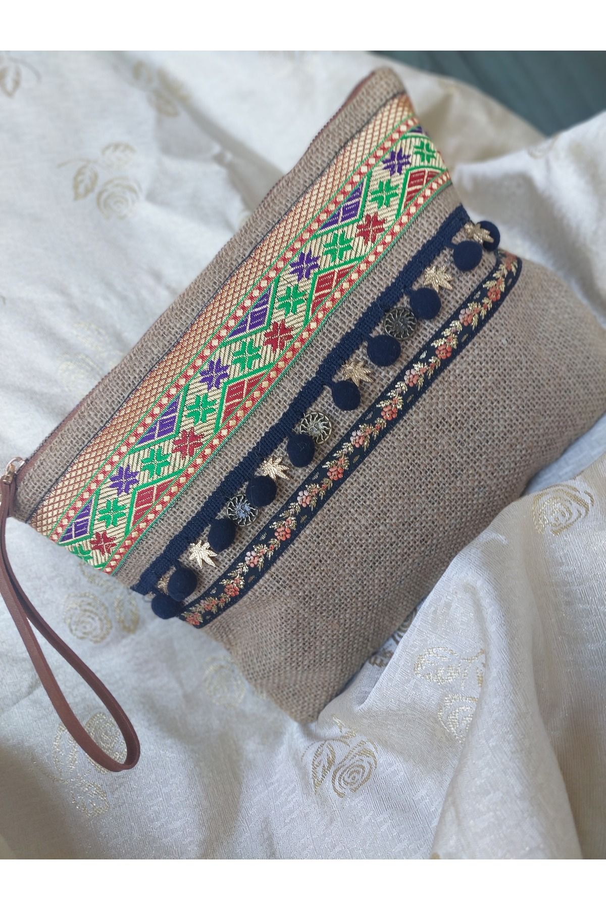 GUENBAG Jüt kumaş el çantası / portföy / clutch