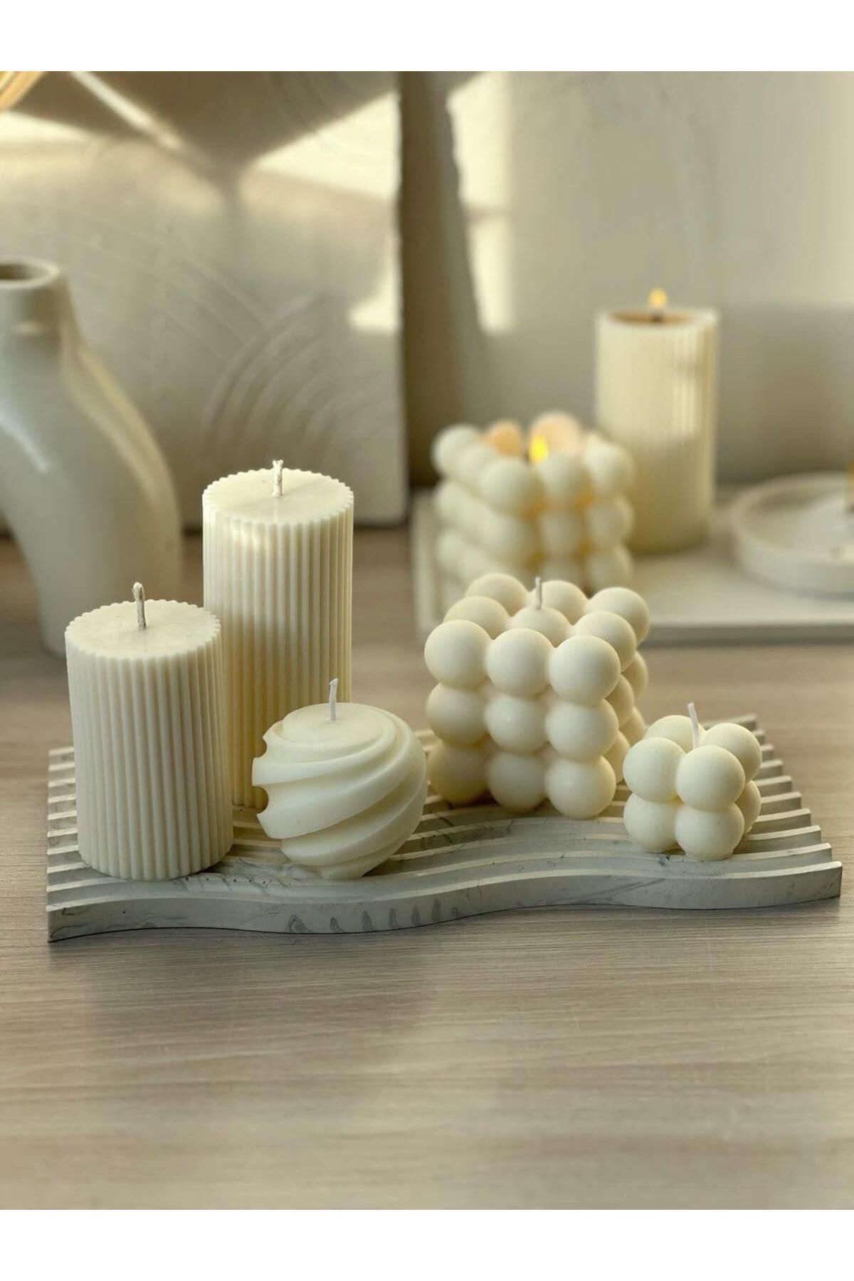 SCA CANDLE Dekoratif mum Daire +inci+Şamdanlık mum +Rubik +Şamdanlık Mum Toplam 6 Parça