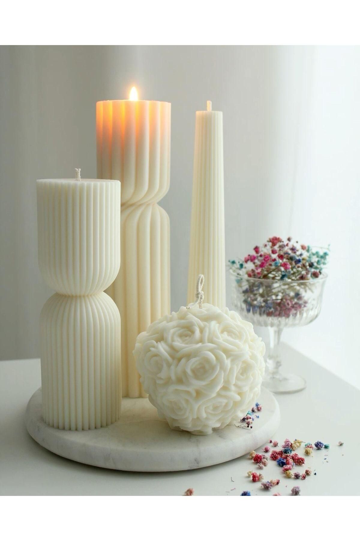 SCA CANDLE Dekoratif mum Gük+Çokgen+Şamdanlık Mum Toplam 4 Parça