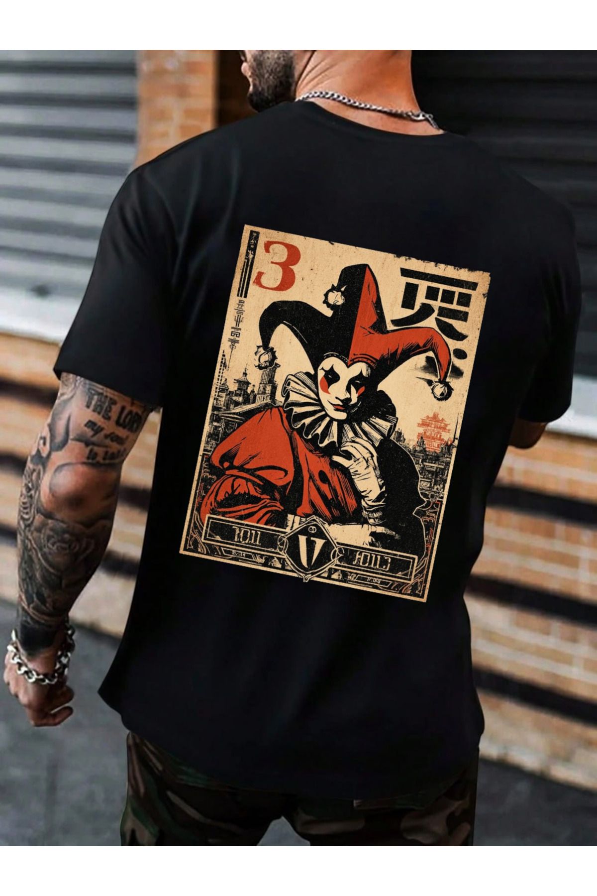 ELNOYA Unisex Pamuklu Siyah Oversize "Joker" Baskılı Bisiklet Yaka Rahat T-shirt