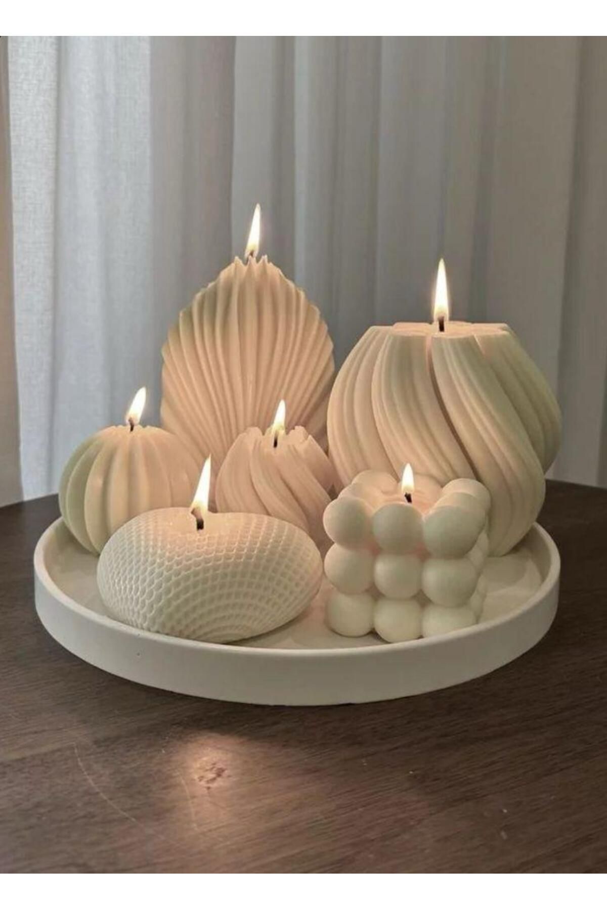 SCA CANDLE Dekoratif mum Dalga +Palm+Kalp+Rubik +Daire Toplam 5 Parça