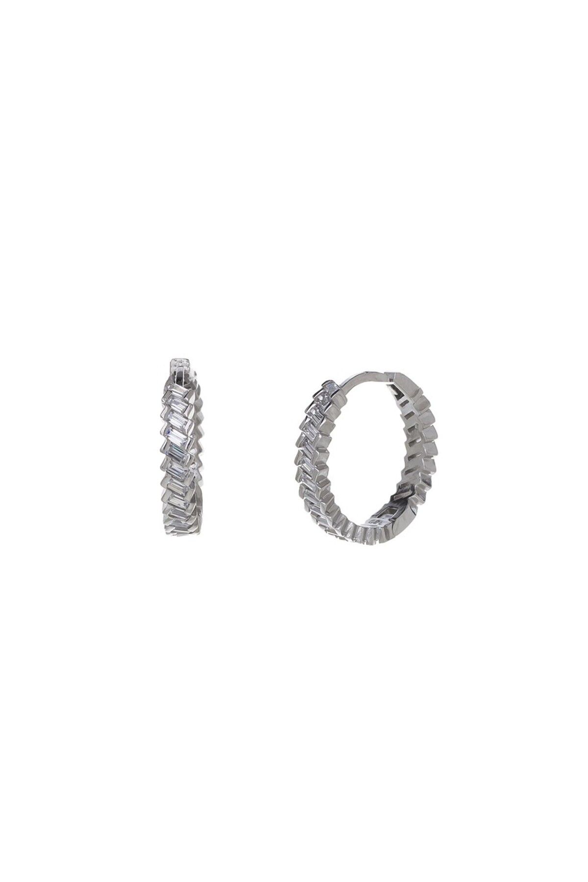NAGISS 20 mm Çapraz Baget Zirkon Taşlı 925 Gümüş Kadın Halka Küpe