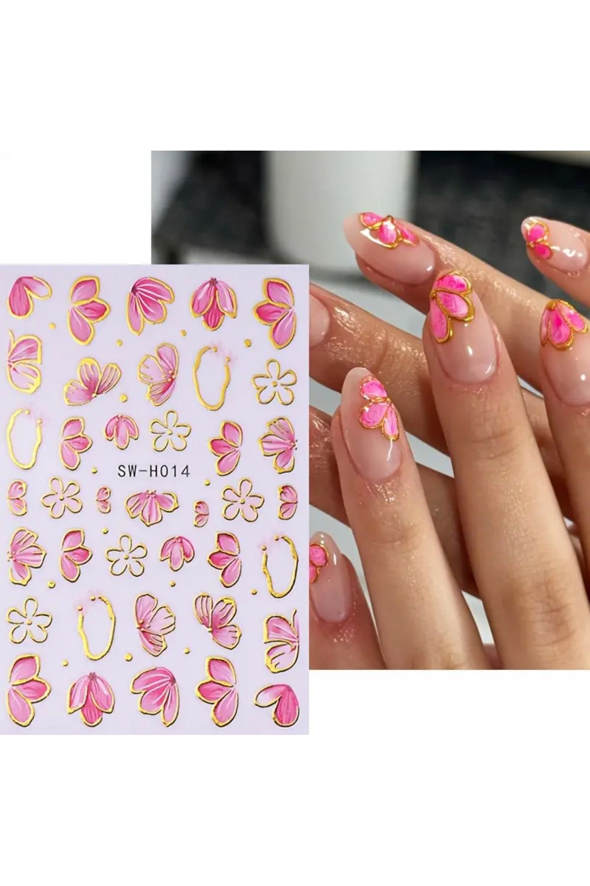 zeinapp Kendinden Yapışkanlı Altın Varaklı Çiçek Figürlü Tırnak Sticker Nail Sticker Tırnak Sanatı