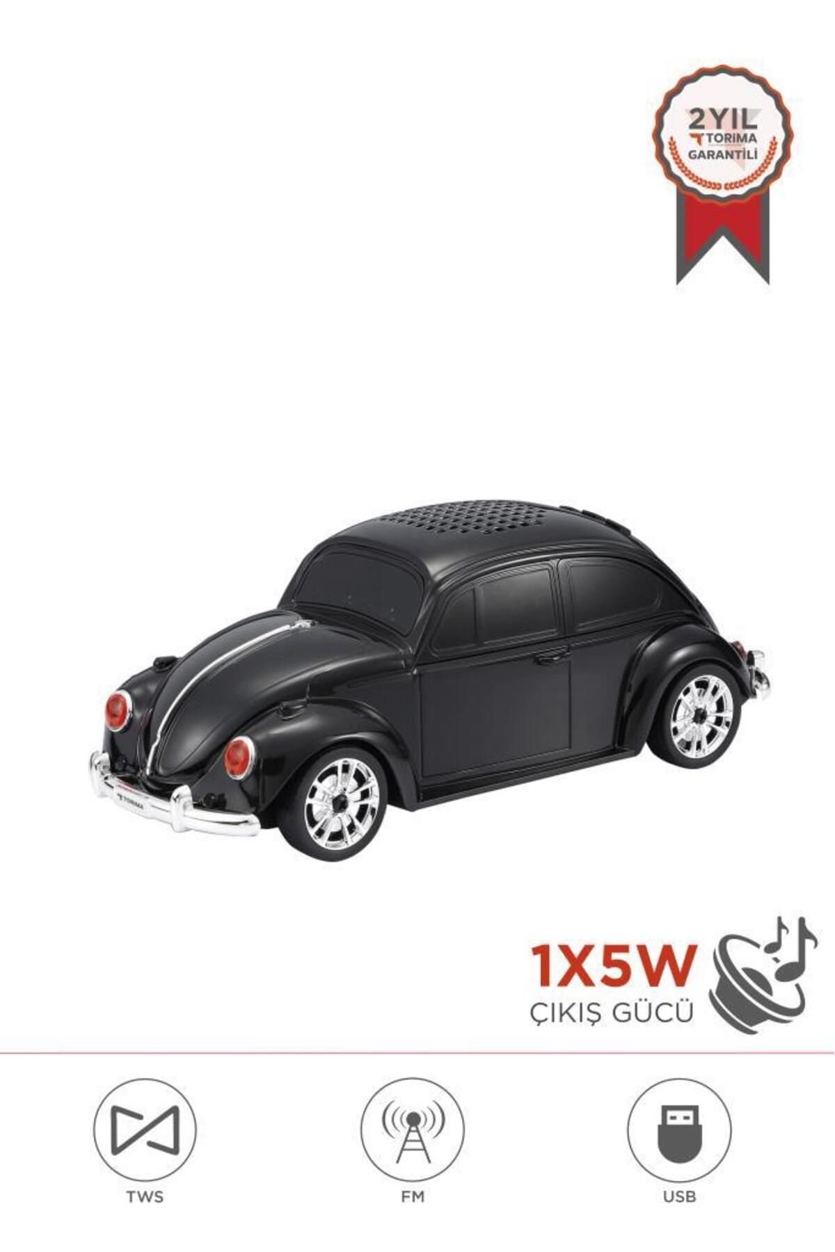 Torima D-49 Siyah Araba Voswos Retro Tasarım USB/TF/FM Bluetooth Hoparlör Speaker
