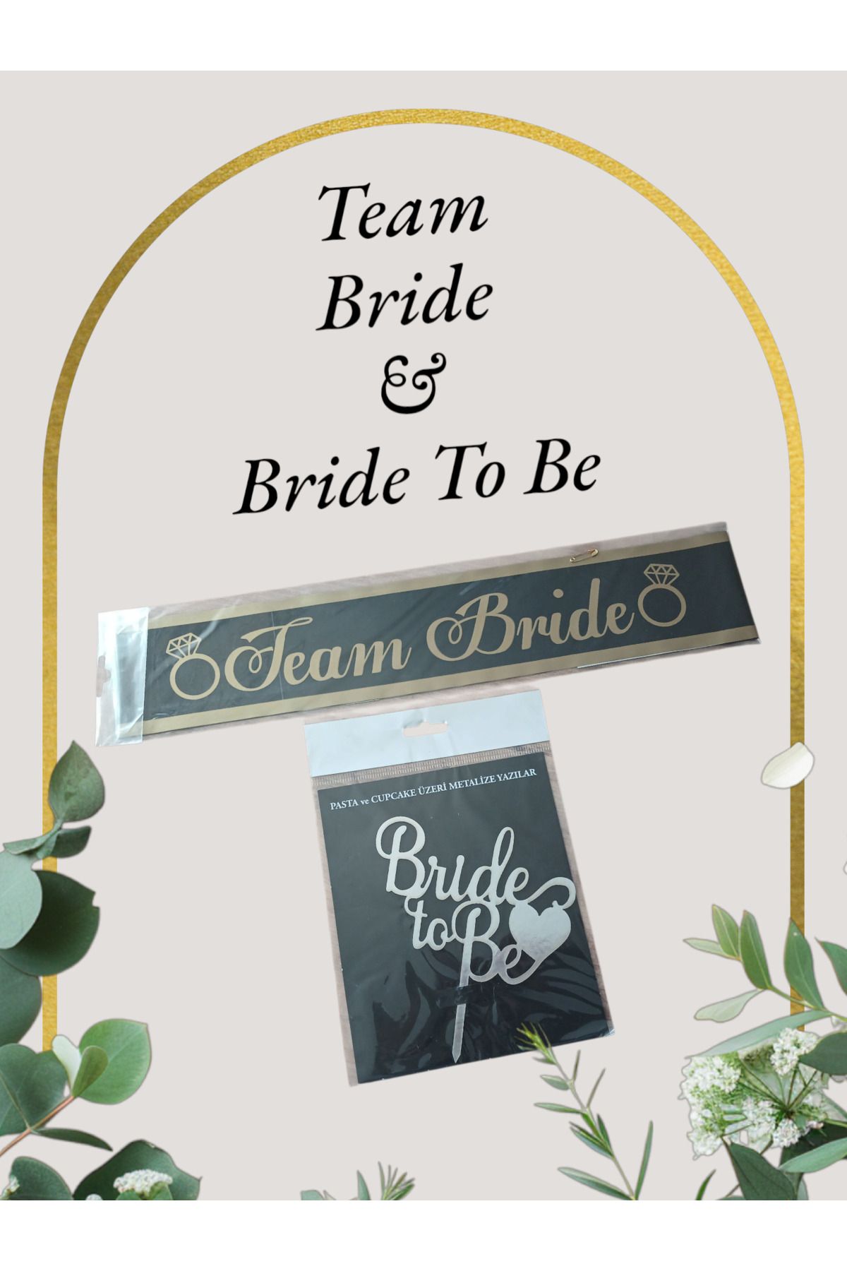 doref Team Bride Yazılı Siyah Kuşak & Bride To Be pasta ve cupcake üzeri metalik yazı