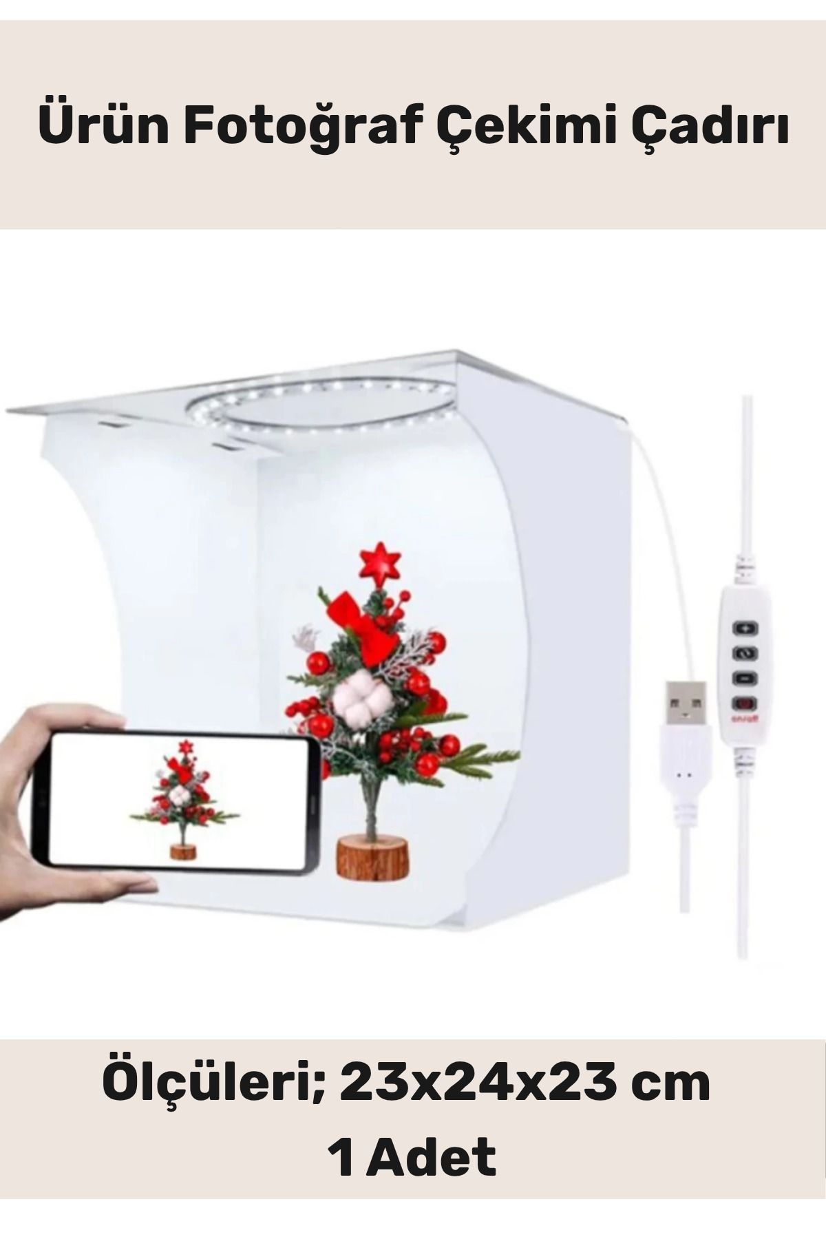 PeraNova Özel Üretim Beyaz Led Işıklı Portatif Taşınabilir 23x24x23 Cm Ürün Fotoğraf Çekim Çadırı