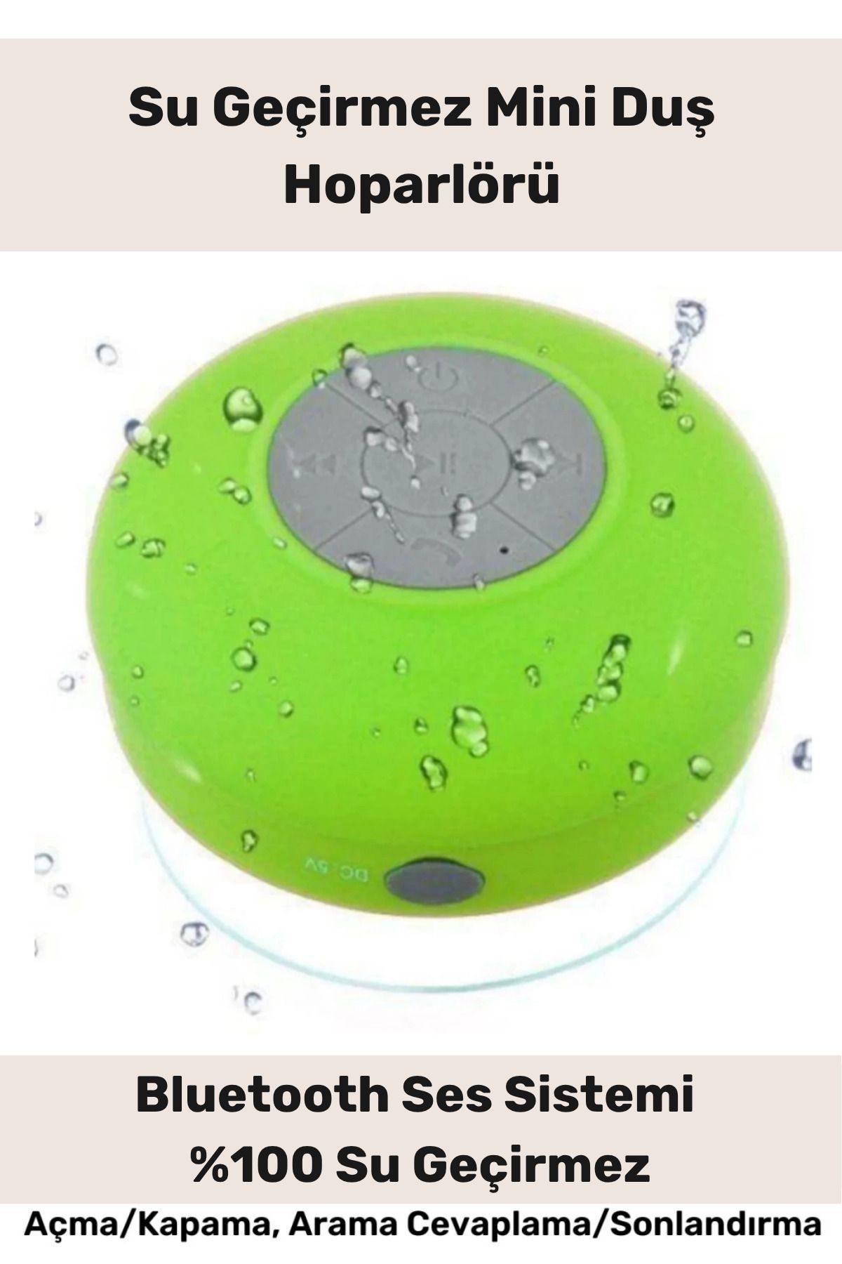 PeraNova Premium Serisi Vantuzlu Su Geçirmez Şarjlı Mini Bluetooth Özellikli Beyaz Duş Kamp Sahil Hoparlörü