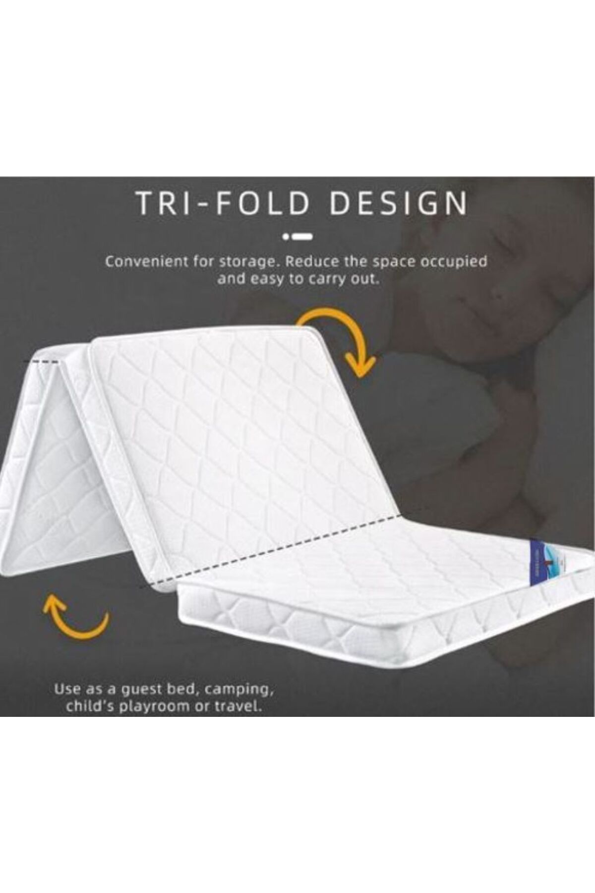 AWF AL WADI FURNITURE-Sleep EZ Single Heavy Duty White Floral Quilted Portable Tri-Folding Medical Mattress with Pillow 3