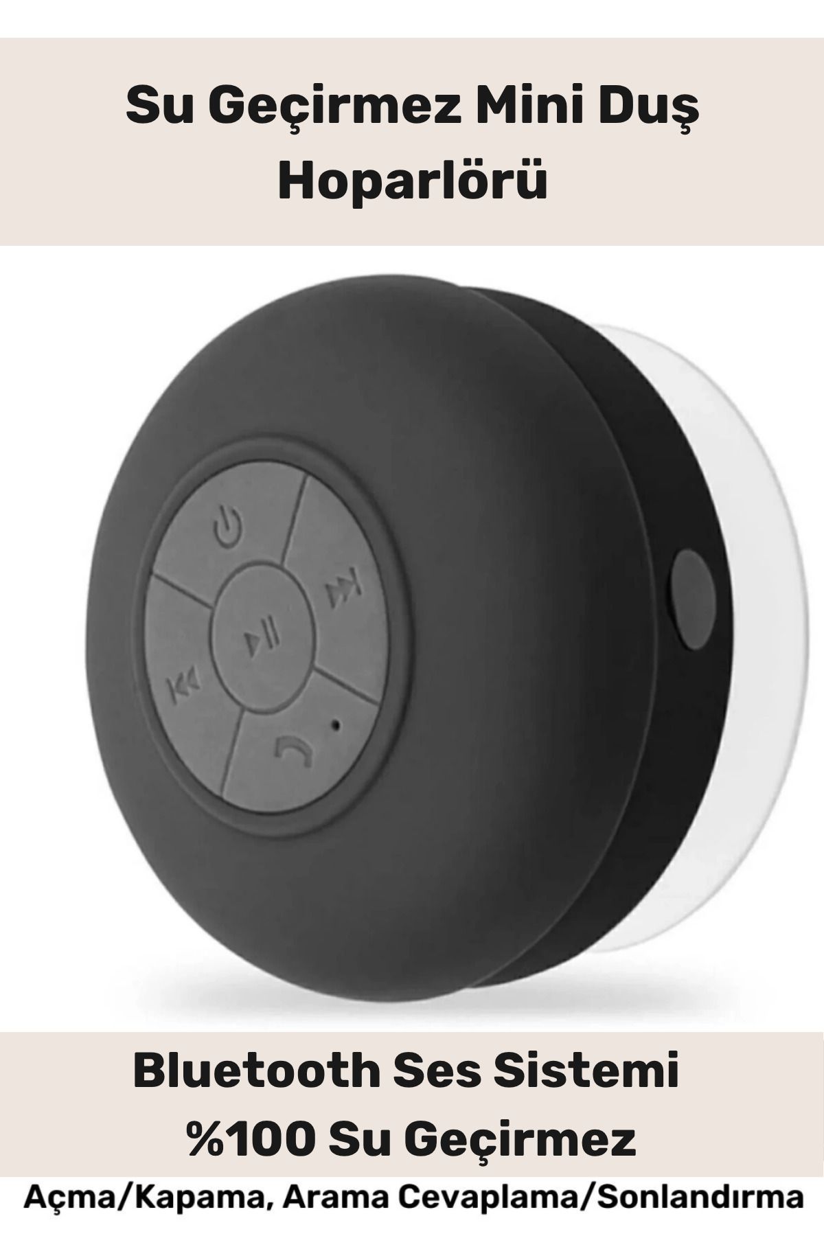 PeraNova Premium Serisi Vantuzlu Su Geçirmez Şarjlı Mini Bluetooth Özellikli Beyaz Duş Kamp Sahil Hoparlörü