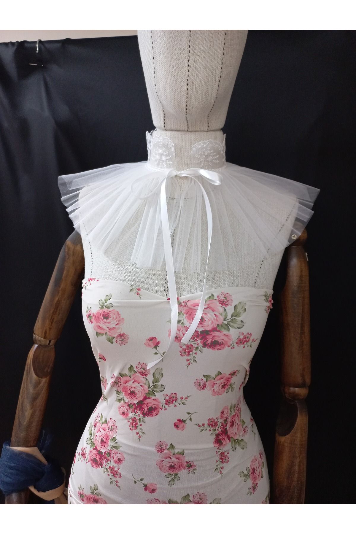es moda shop-Noctera Lace Detailed Tulle Neck Collar White 6
