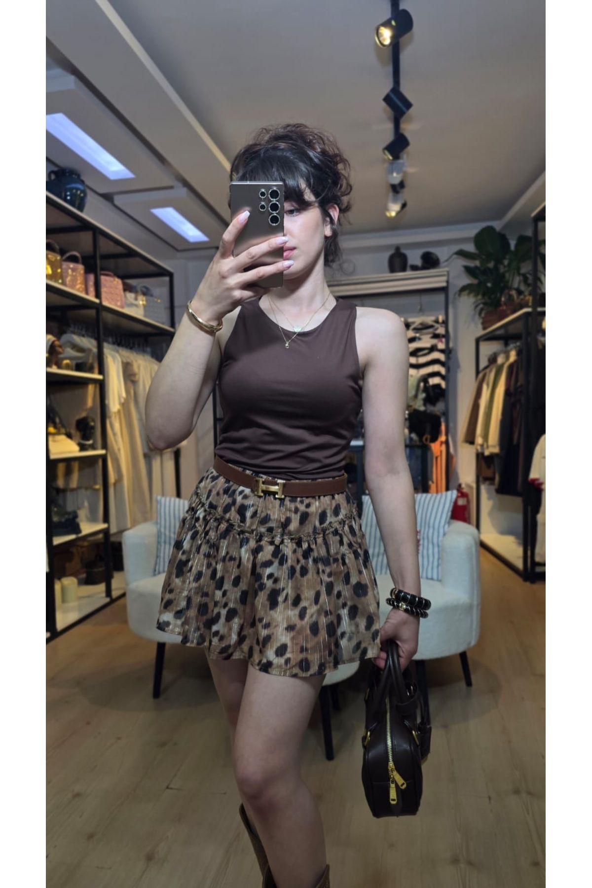 MODA Leopar desenli şort etek