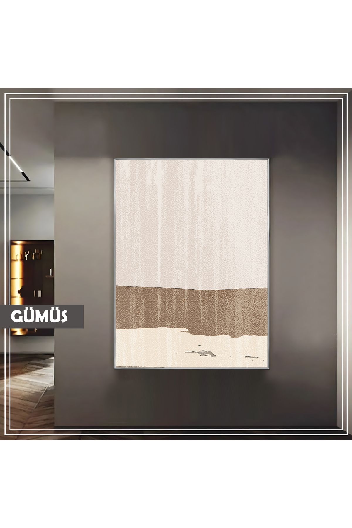 Harikabirev HARİKABİREV|GRİ-BRONZ KONTRAST SOYUT MODEL 02 |ÇERÇEVELİ TEMPERLİ CAM TABLO TEKLİ DİKEY