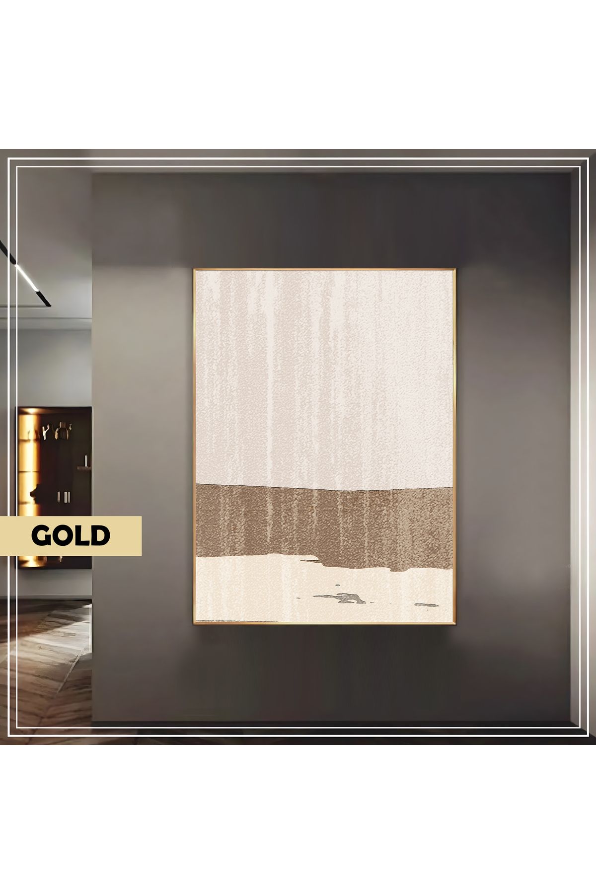 Harikabirev HARİKABİREV|GRİ-BRONZ KONTRAST SOYUT MODEL 02 |ÇERÇEVELİ TEMPERLİ CAM TABLO TEKLİ DİKEY
