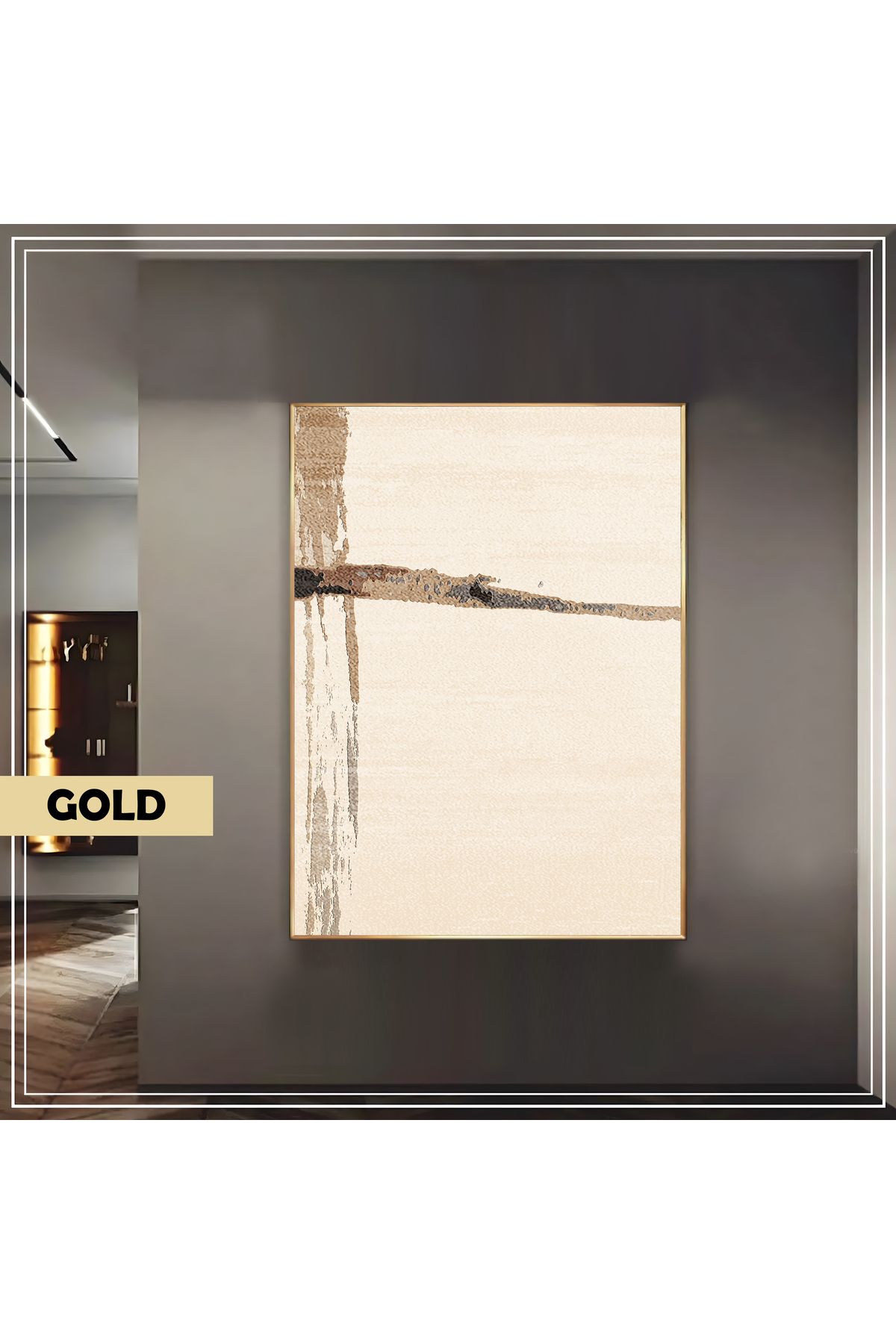 Harikabirev HARİKABİREV|GRİ-BRONZ KONTRASTLI SOYUT MODEL |ÇERÇEVELİ TEMPERLİ CAM TABLO TEKLİ DİKEY
