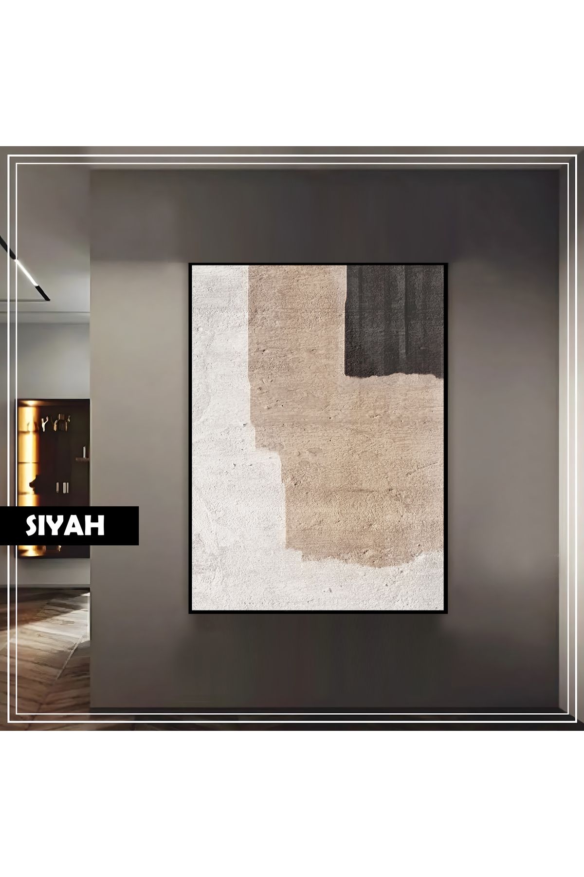 Harikabirev HARİKABİREV|GRİ-KAHVE KONTRAST GEOMETRİK SOYUT MODEL |ÇERÇEVELİ TEMPERLİ CAM TABLO TEKLİ DİKEY