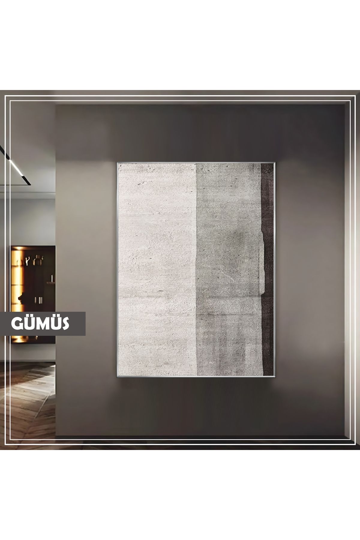 Harikabirev HARİKABİREV|GRİ MODERN GEOMETRIC SOYUT MODEL |ÇERÇEVELİ TEMPERLİ CAM TABLO TEKLİ DİKEY
