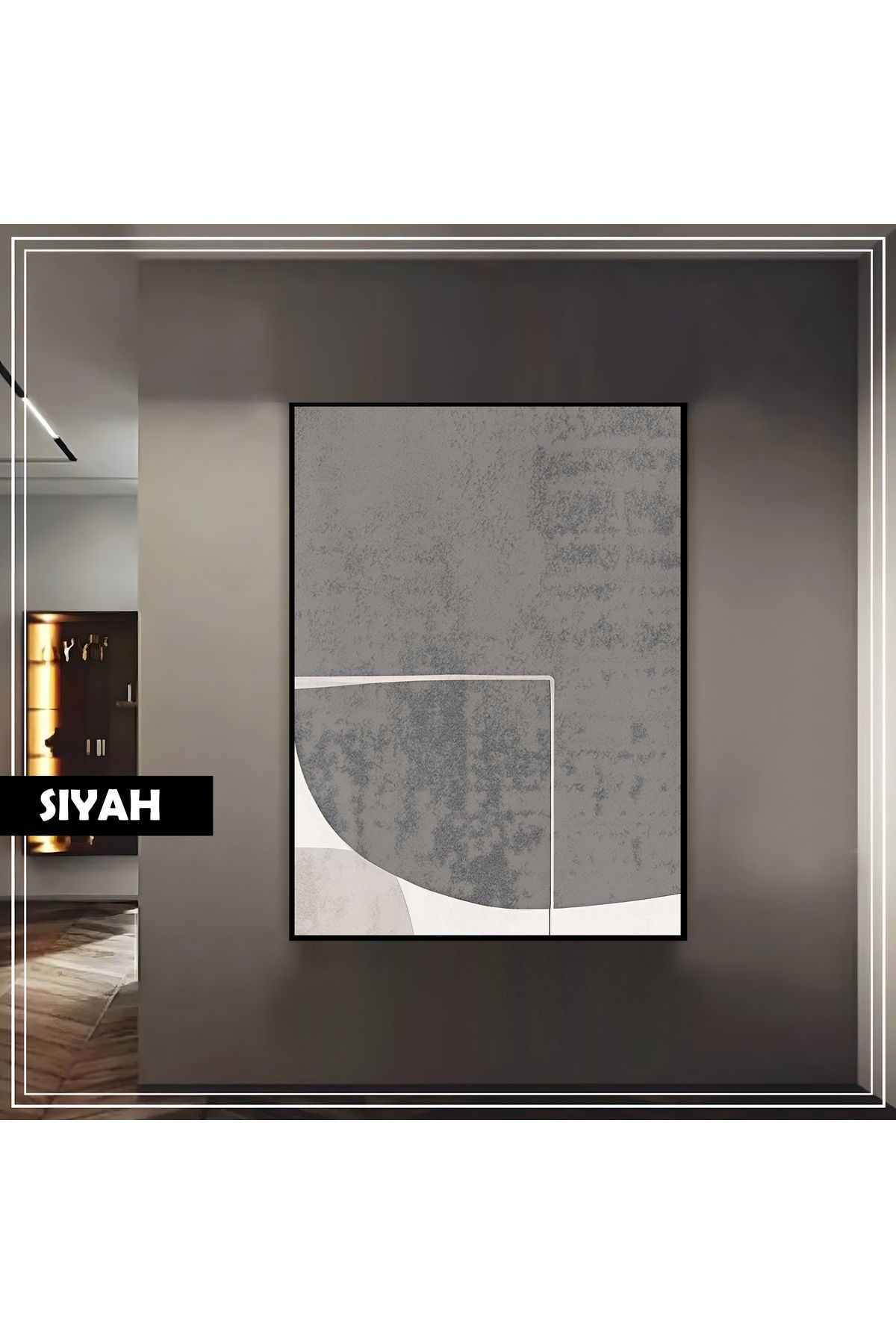Harikabirev HARİKABİREV|GEOMETRİK GRİ MODERN SOYUT MODEL |ÇERÇEVELİ TEMPERLİ CAM TABLO TEKLİ DİKEY
