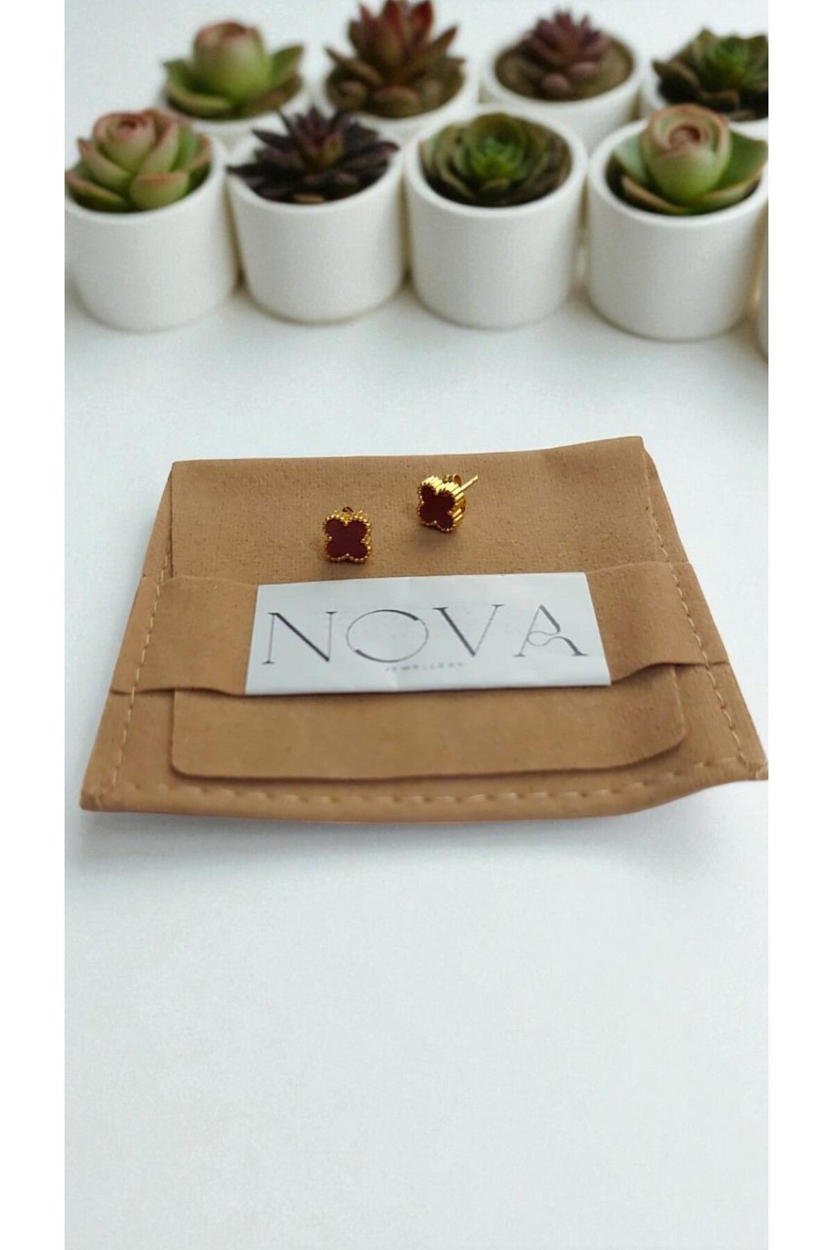 NOVA JEWELLERY Van Cleef Yonca Desenli Paslanmaz Çelik Küpe
