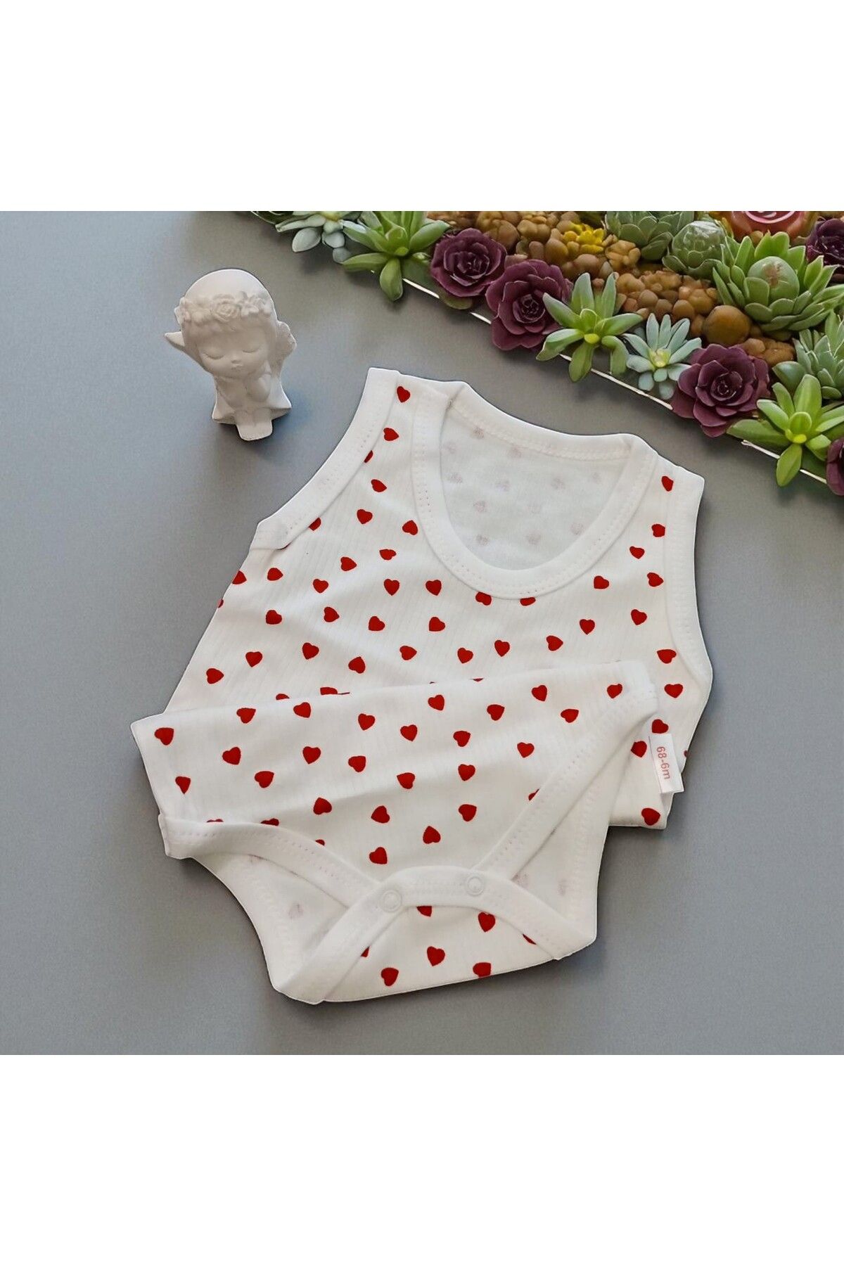 Bublykids Kız Bebek Kırmızı Kalpli Zıbın Fitilli Bebek Zıbın Kalın Askılı Bebek Zıbın