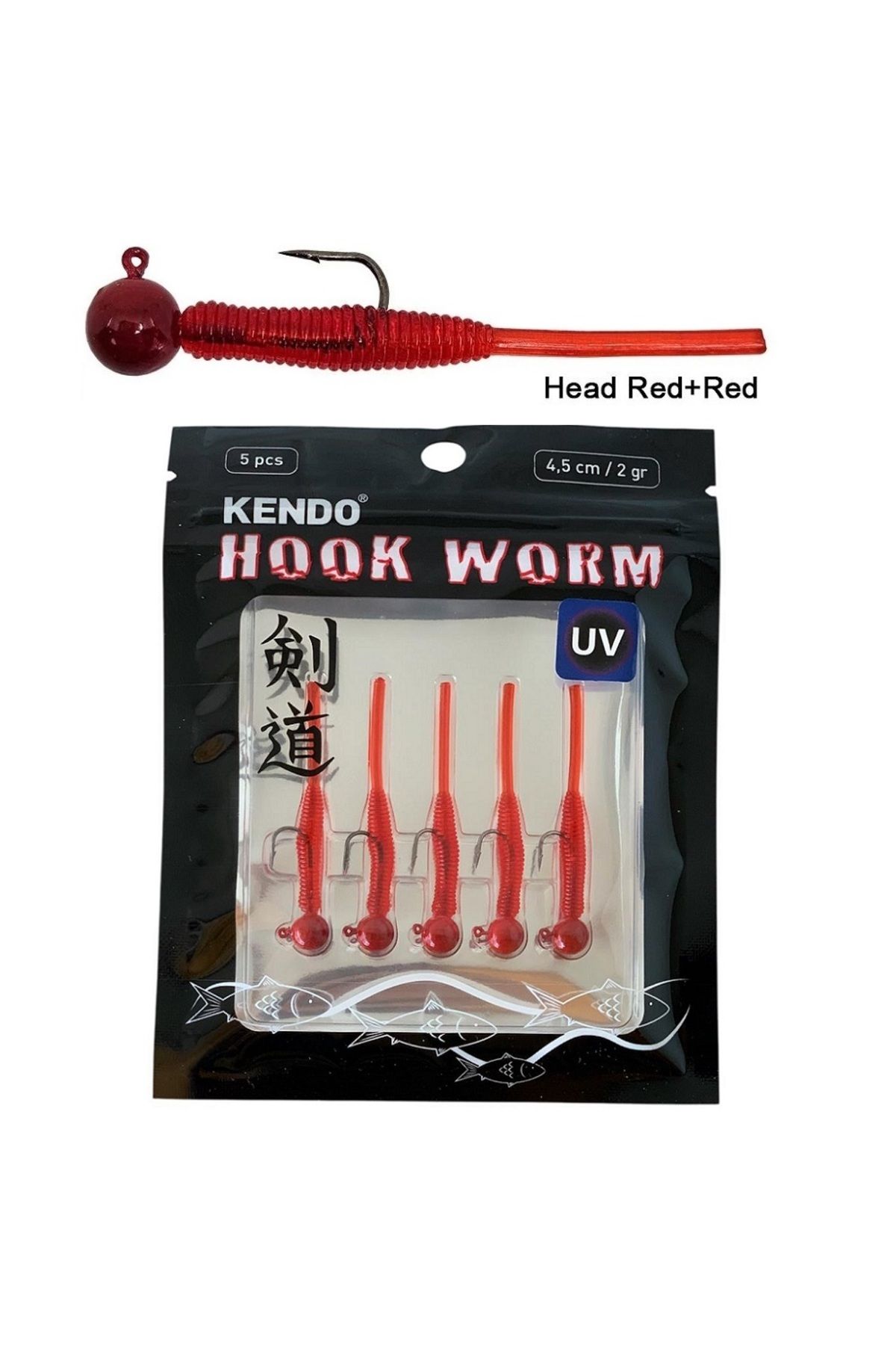 Kendo Hook Worm 2gr Jighead 4.5cm Lrf Silikonu (5'li Paket) Head Red+Red