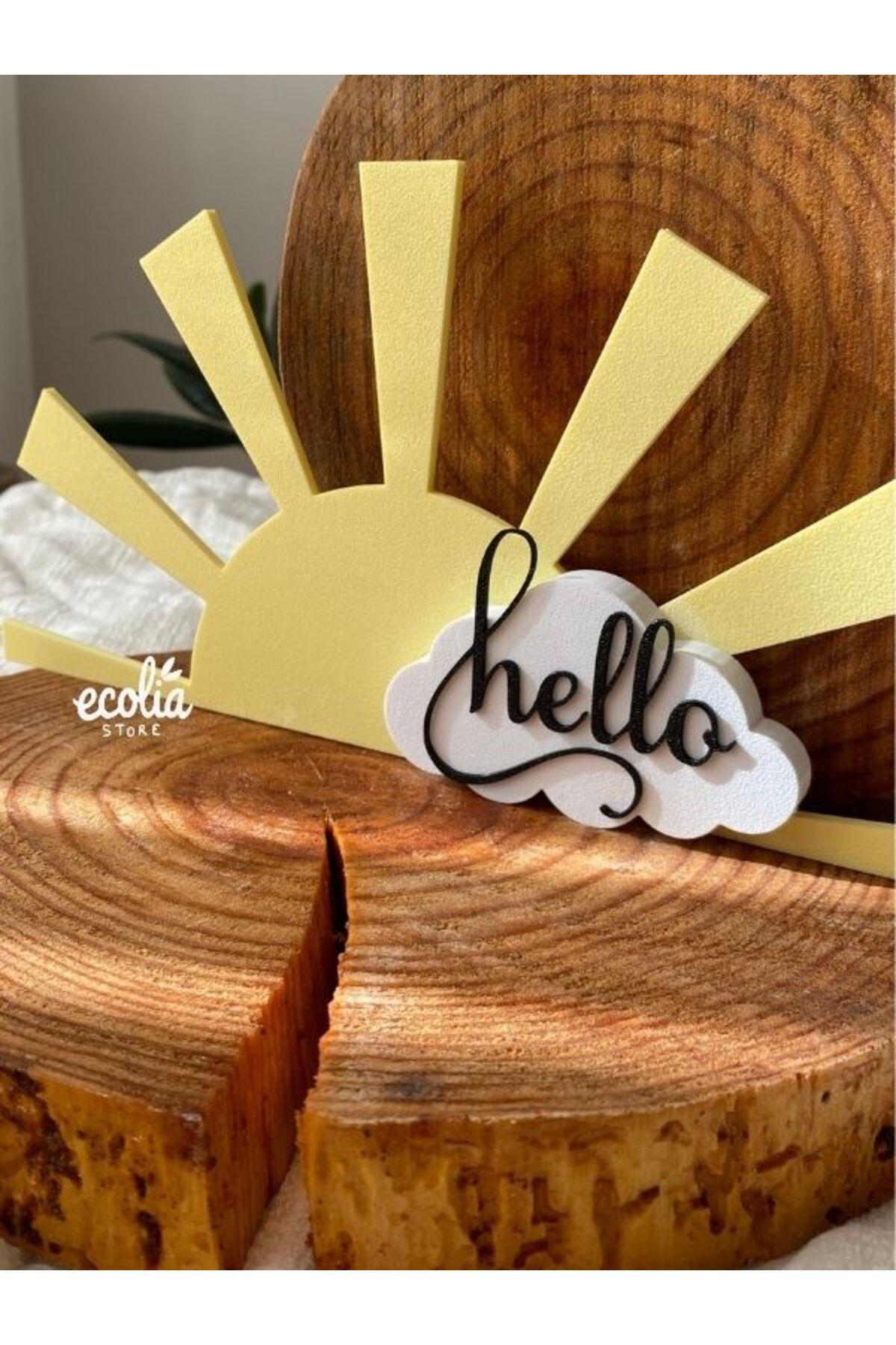 Main Collectibles Hello Yazılı Güneş Bulut Detaylı Obje - Masaüstü ve Duvar Süsü