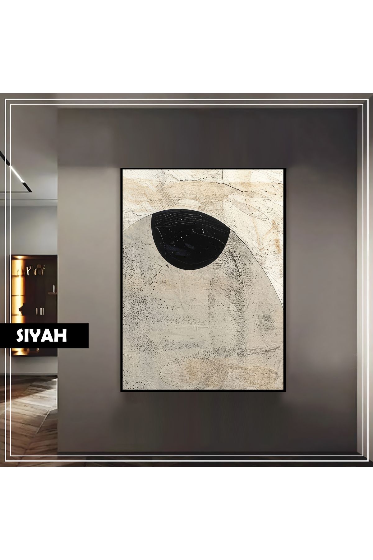 Harikabirev HARİKABİREV|02 GRİ-KREM RENK SOYUT BOHO MODEL |ÇERÇEVELİ TEMPERLİ CAM TABLO TEKLİ DİKEY