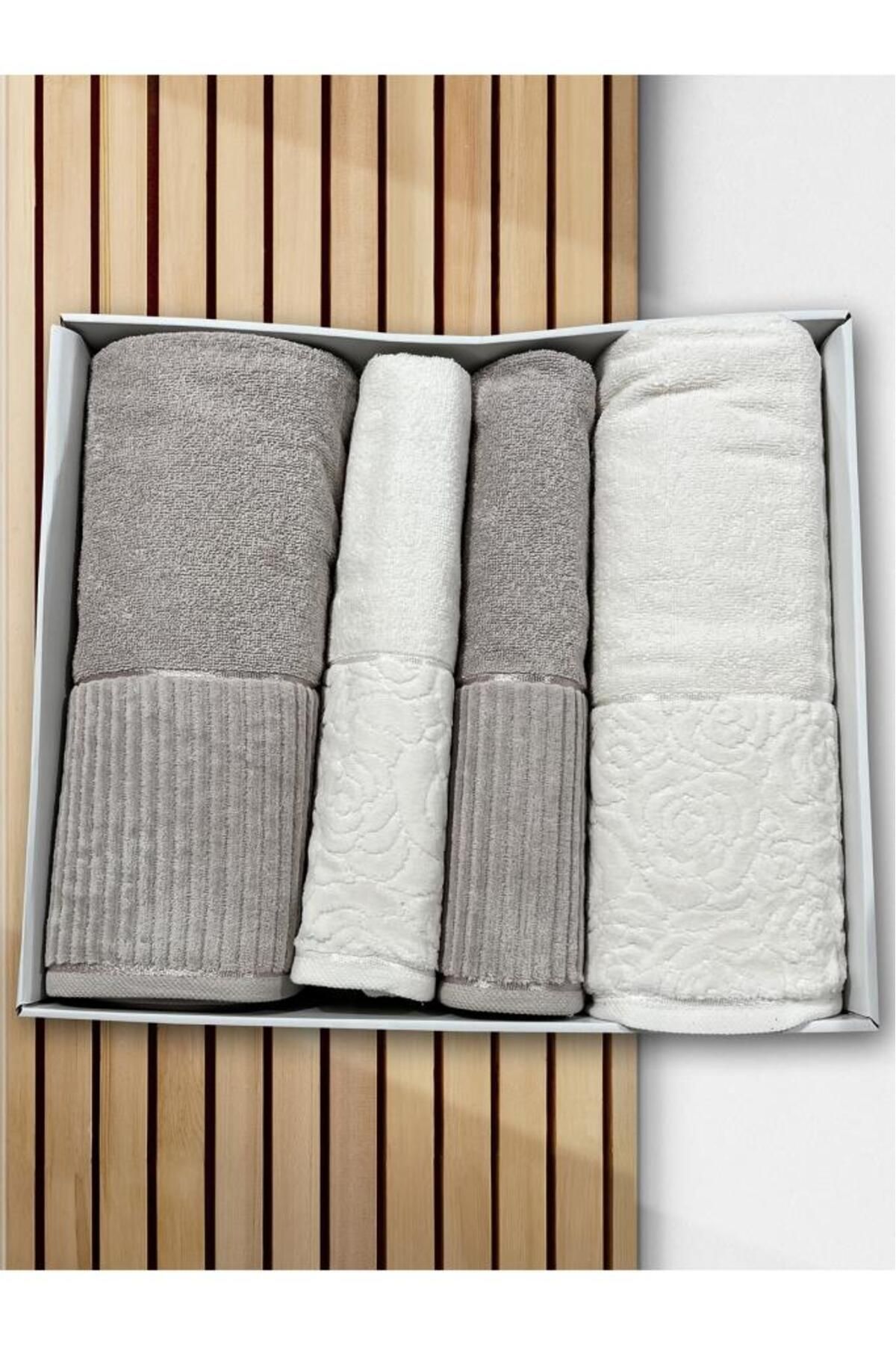 Çeyiz Diyarı Sevgi Hamam Takımı 4 Parça Krem - Bej
