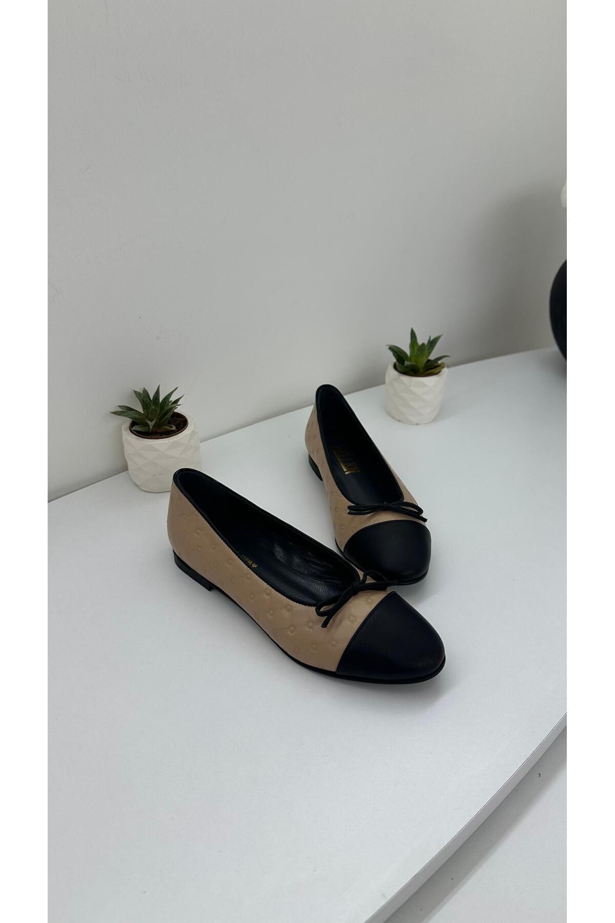 VİVENS MODA Hakiki Deri Ortopedik Babet | Krem Fiyonklu