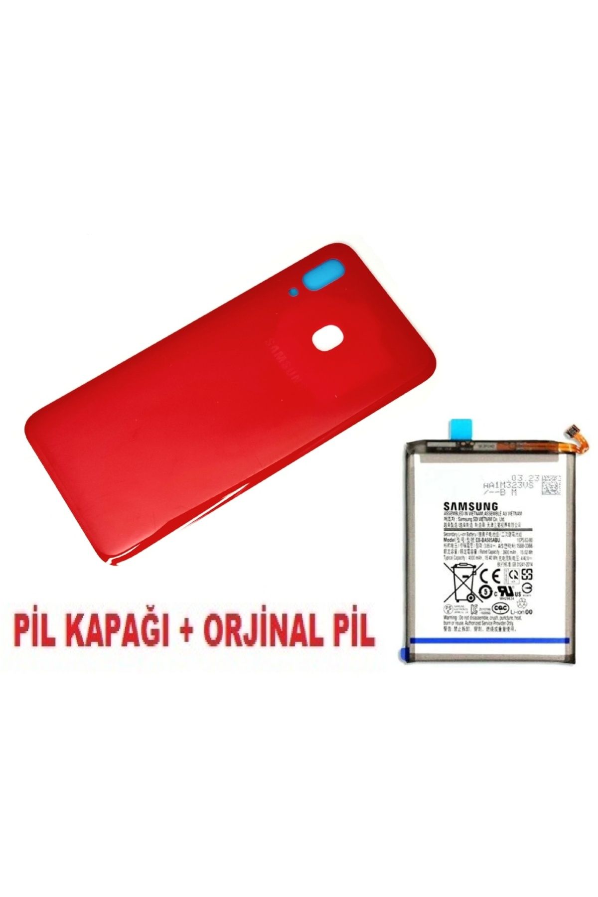 indirimplus Samsung Galaxy A20 A205 Arka Pil Batarya Kapağı + PİL KIRMIZI