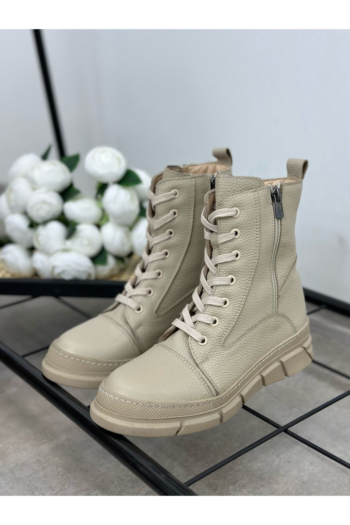 VİVENS MODA Hakiki Deri Kadın Bot | BEJ