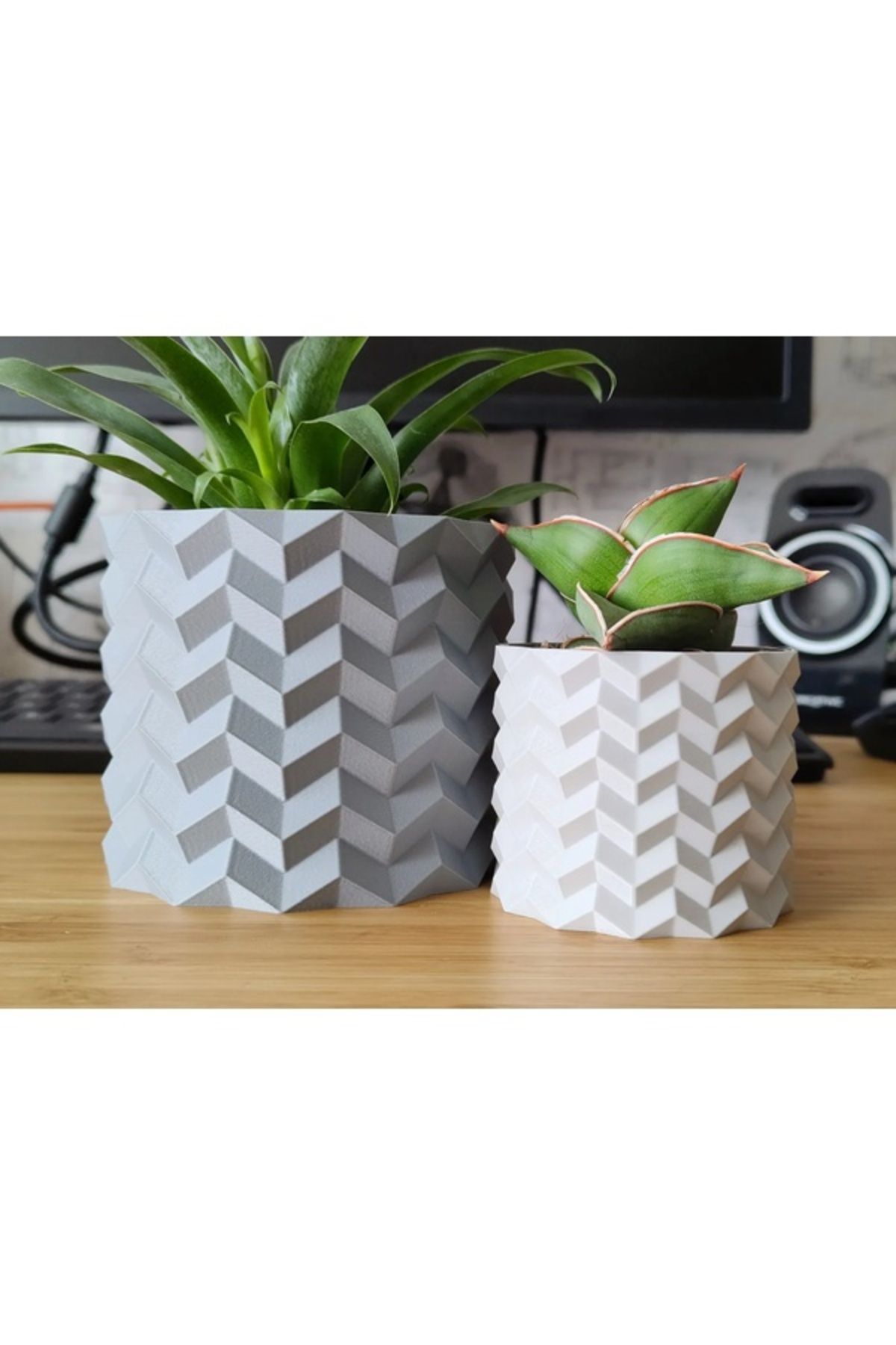 Biparca Store Geometrik Mozaik Desenli Saksı Vazo (Büyük + Küçük)