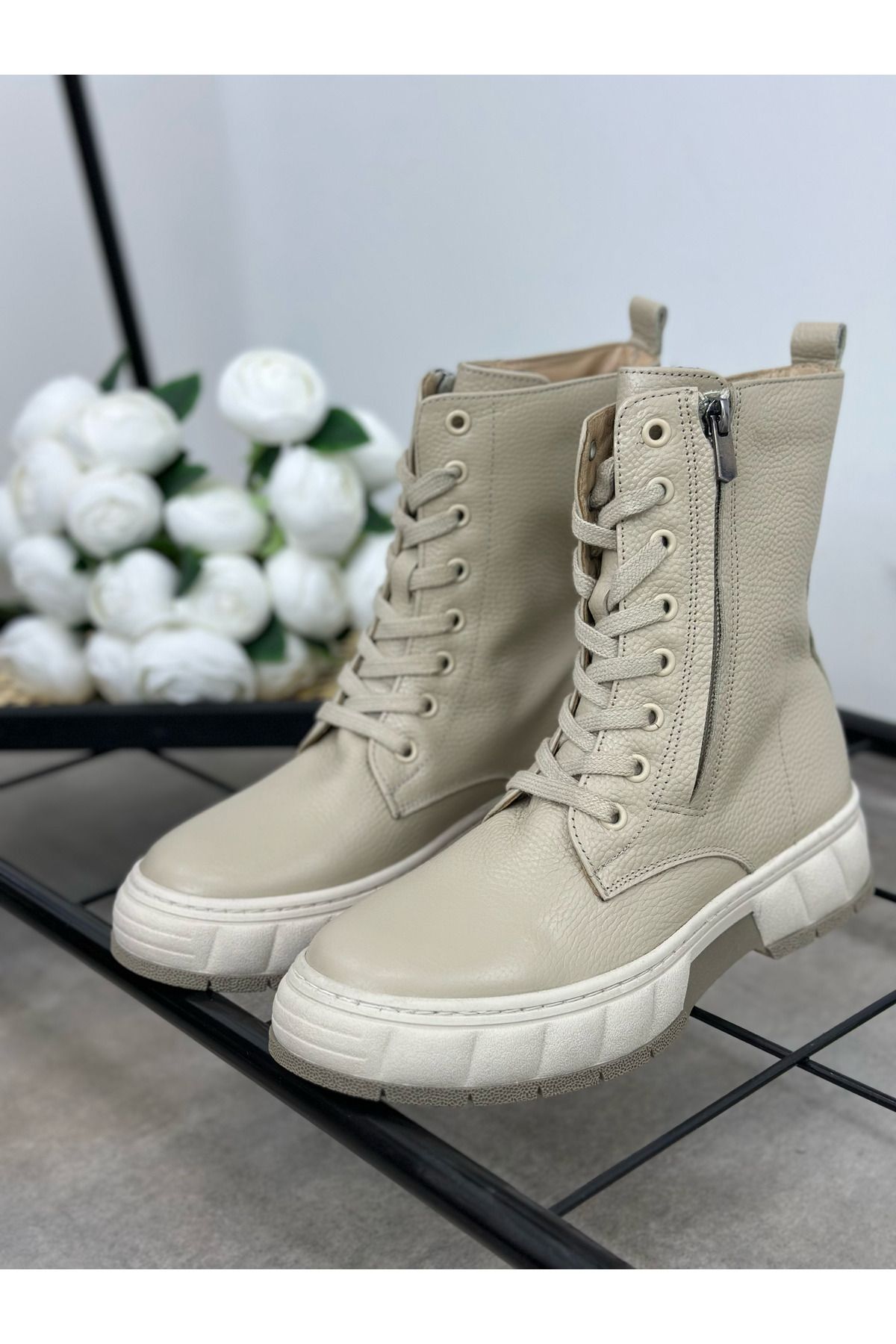 VİVENS MODA Hakiki Deri Kadın Bot | KREM