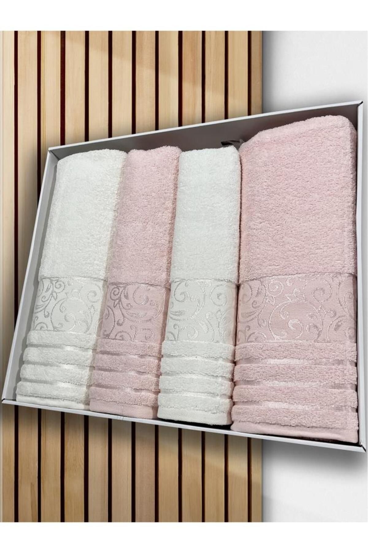 Çeyiz Diyarı Deren Hamam Takımı 4 Parça Krem - Pudra
