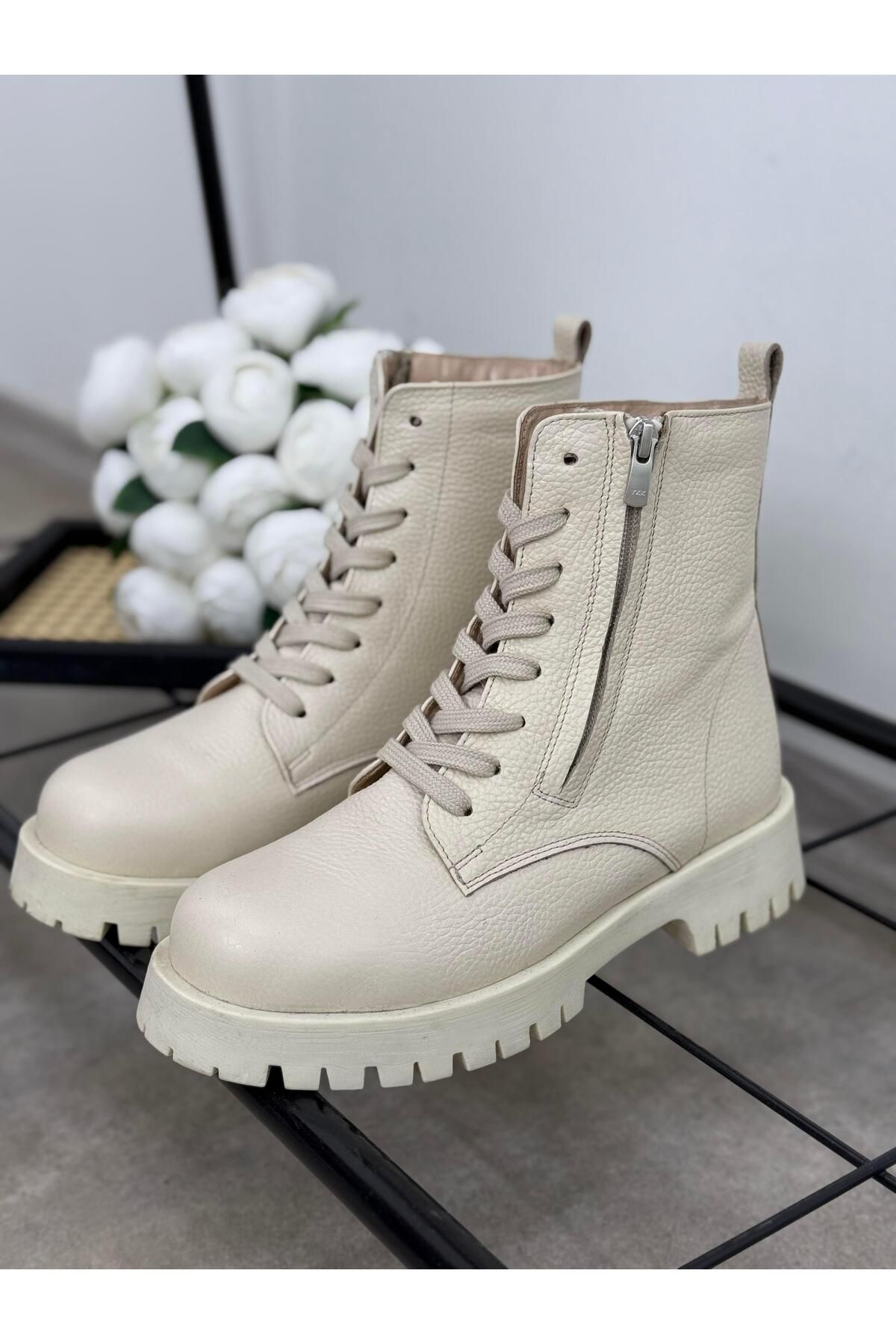 VİVENS MODA Hakiki Deri Kadın Bot | BEJ