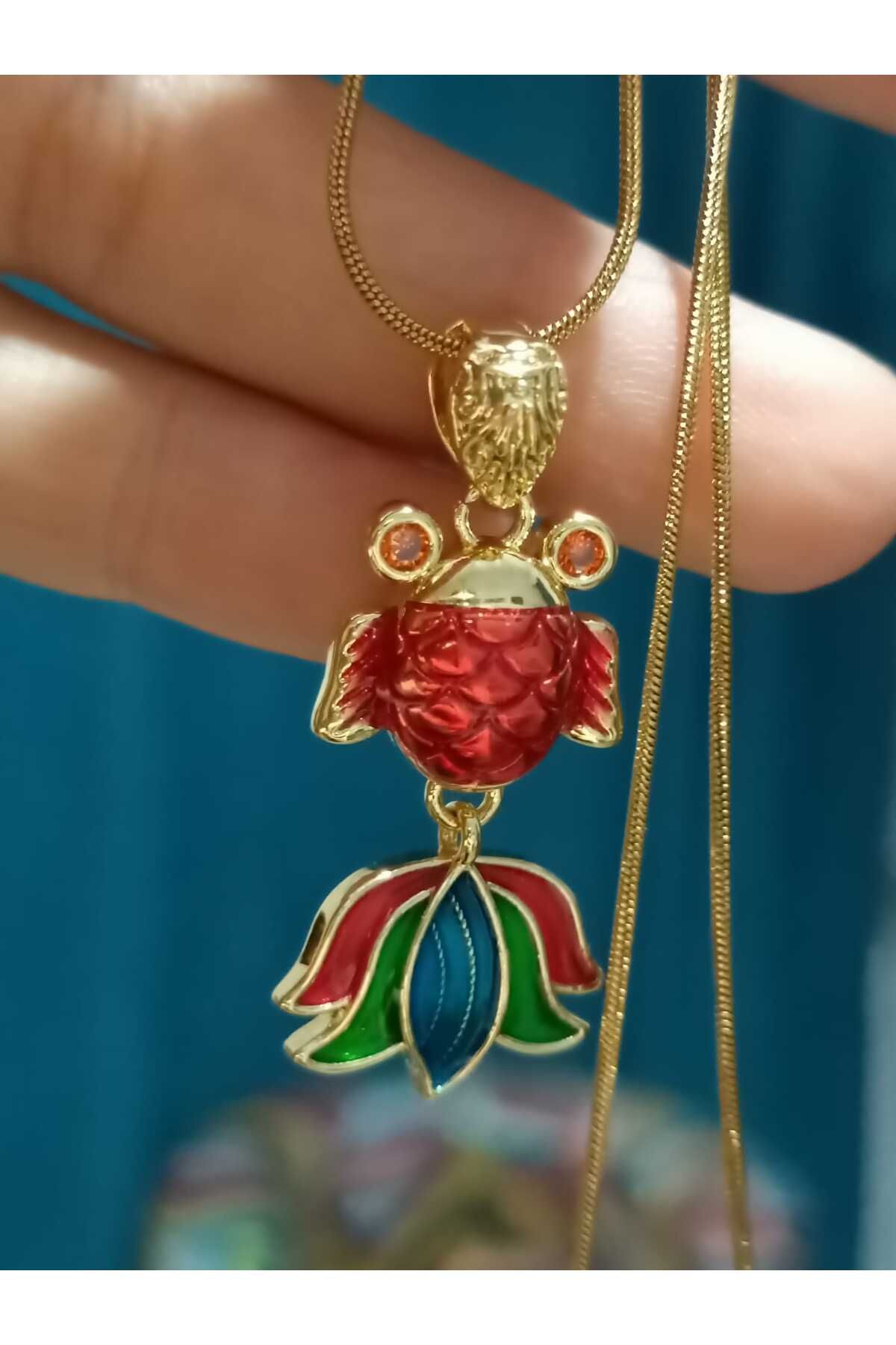 BLUE ROSE BİJUTERİ KIRMIZI BALIK ÇELİK KOLYE