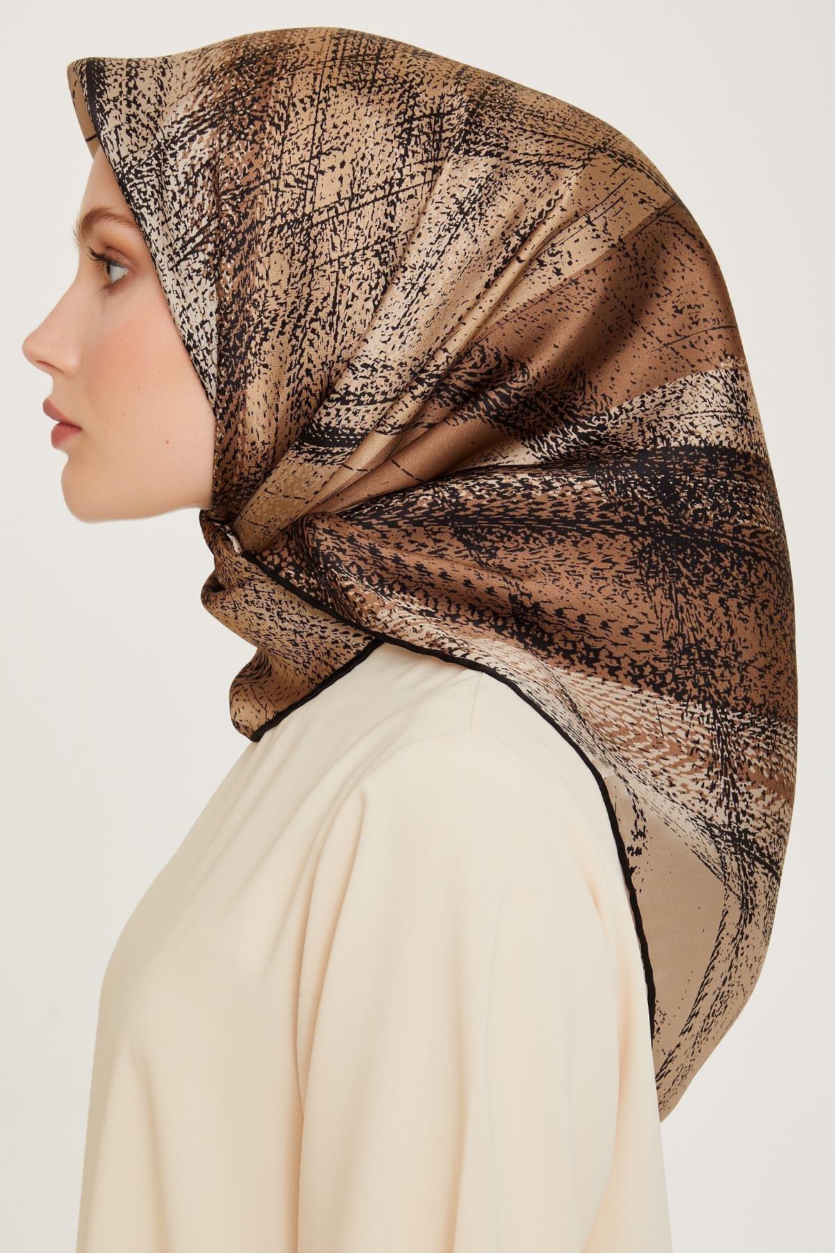Armine-Eșarfă de mătase 2025 iarnă - 9236-08 bej maro twill 2