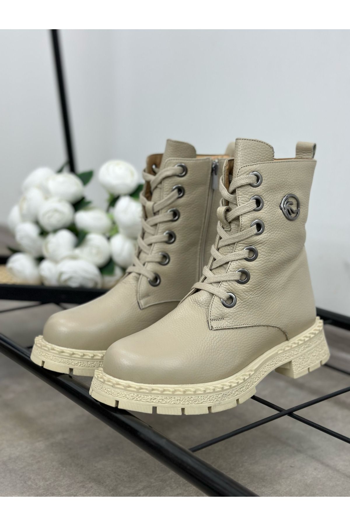 VİVENS MODA Hakiki Deri Kadın Bot | BEJ