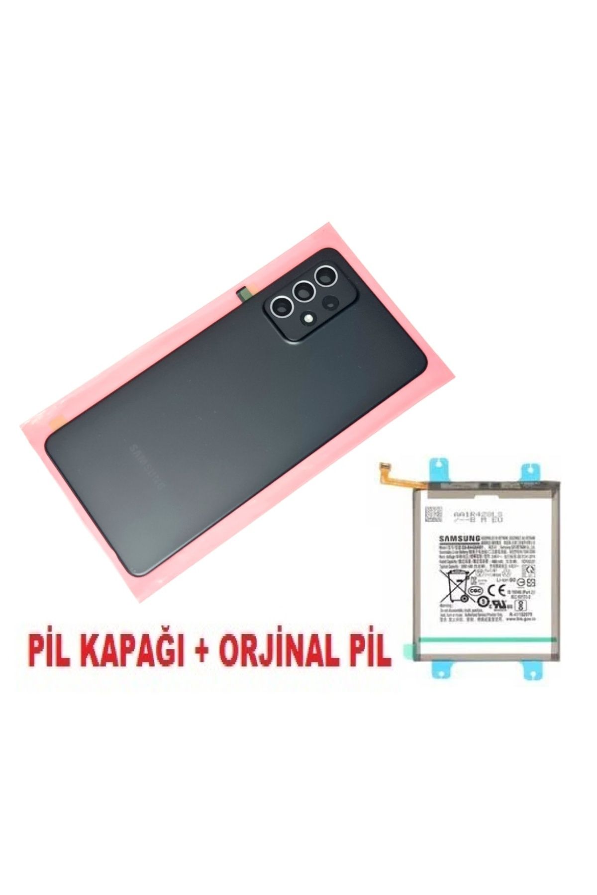 indirimplus Samsung Galaxy A72 A725 Arka Pil Batarya Kapağı + PİL (Kamera Lensli) SİYAH