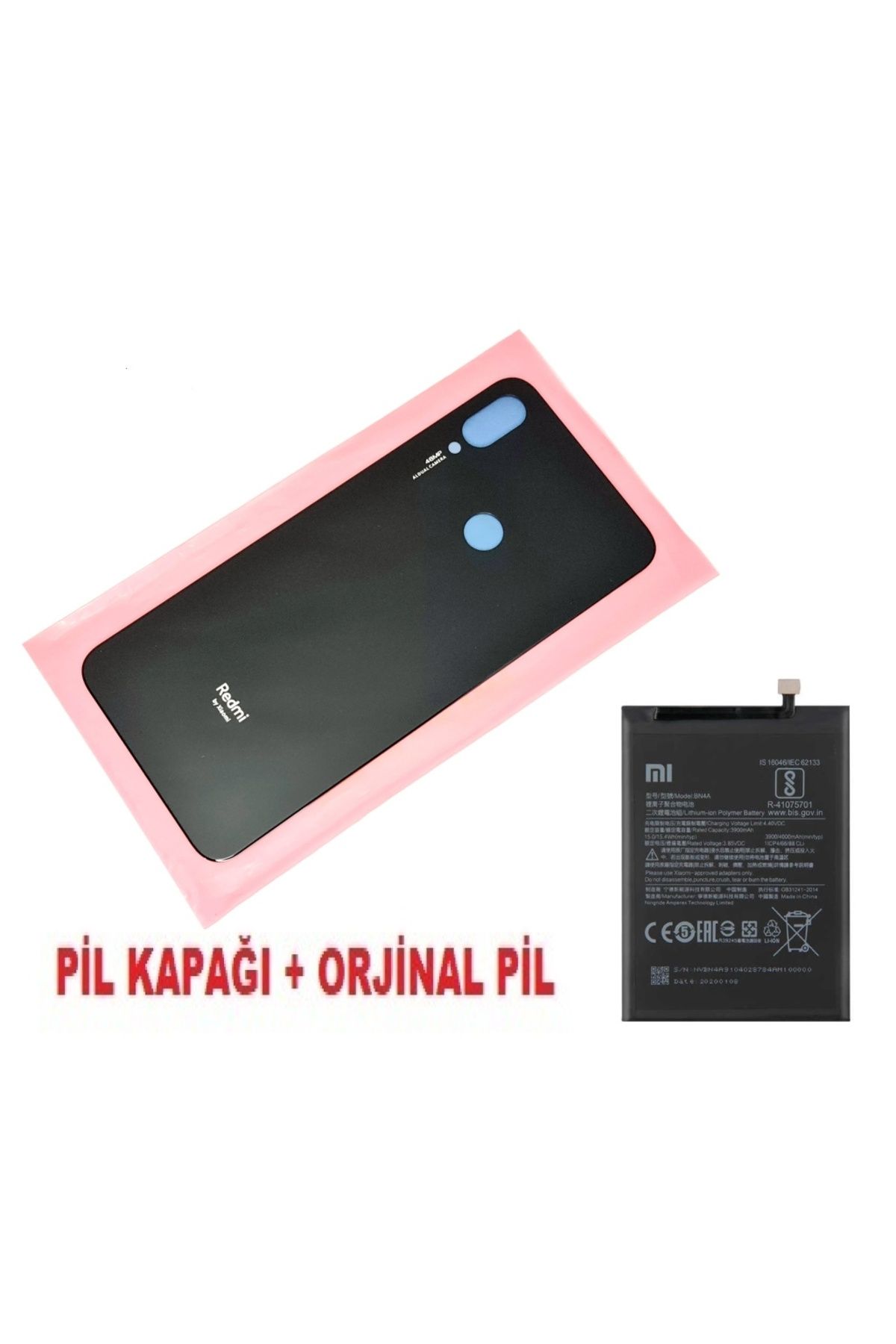indirimplus Xiaomi Redmi Note 7 Arka Pil Batarya Kapağı + PİL (CAM) SİYAH