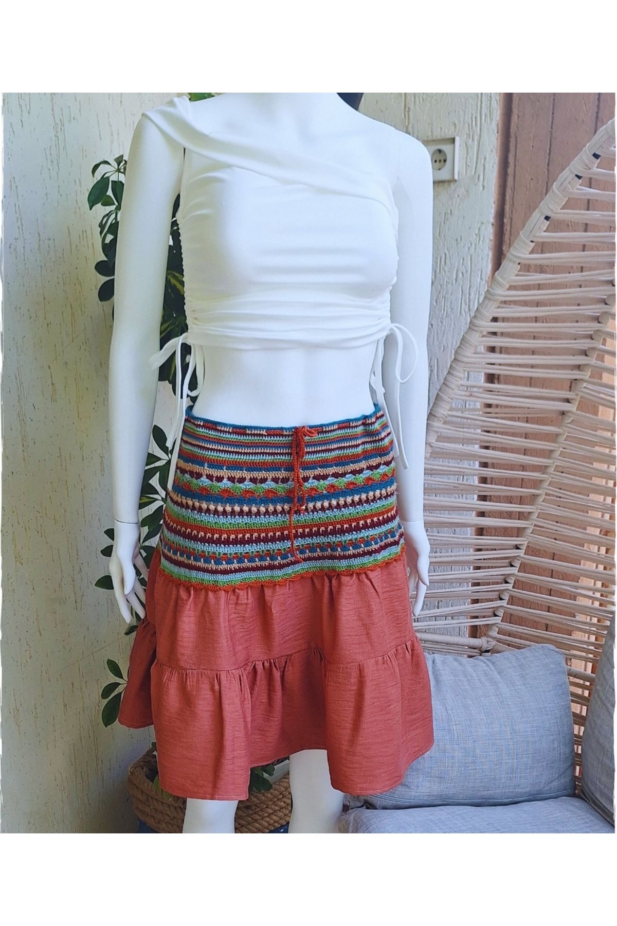 Butik KADIN RENKLİ YAZLIK ÖRGÜ ETEK HAND MADE EL ÖRGÜSÜ YAZLIK