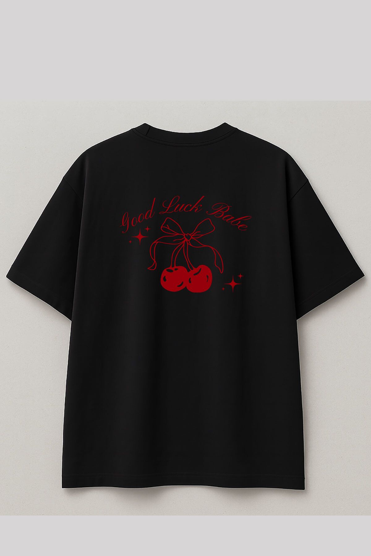 onsrawear Y2K Good Luck Cherry Tasarım Yazlık Sırt Baskılı Vintage Oversize %100 Pamuk T-shirt