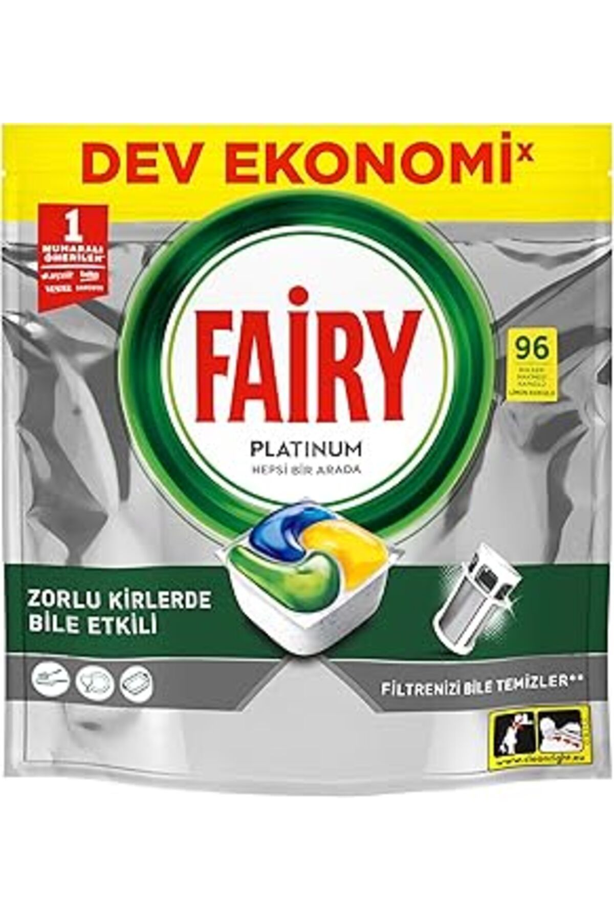Pazarcan Fairy Platinum Bulaşık Makinesi Deterjanı Kapsülü/Tableti 96 Yıkama Limon Kokulu