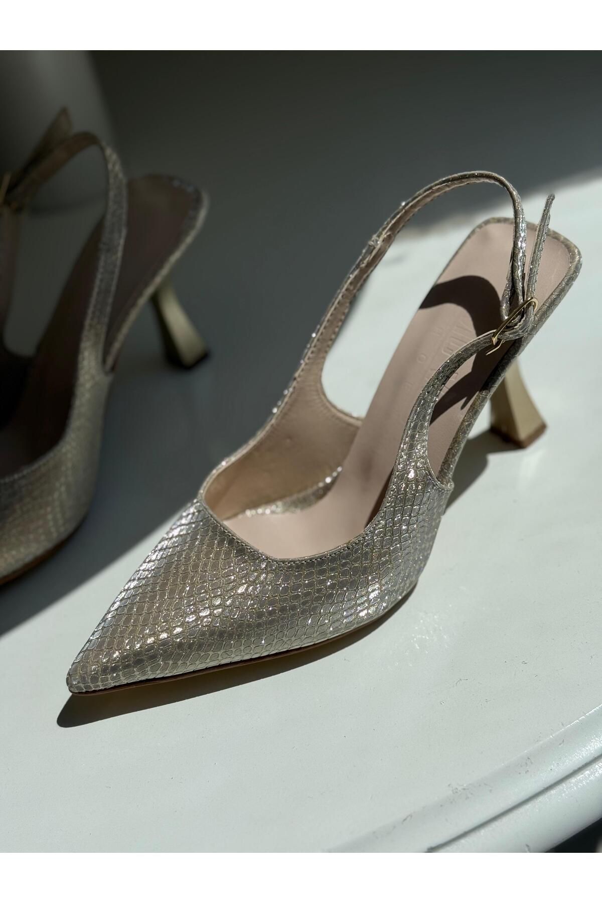 yezy shoes Gold Yılan Desenli Parlak Deri Kadın Topuklu Stiletto
