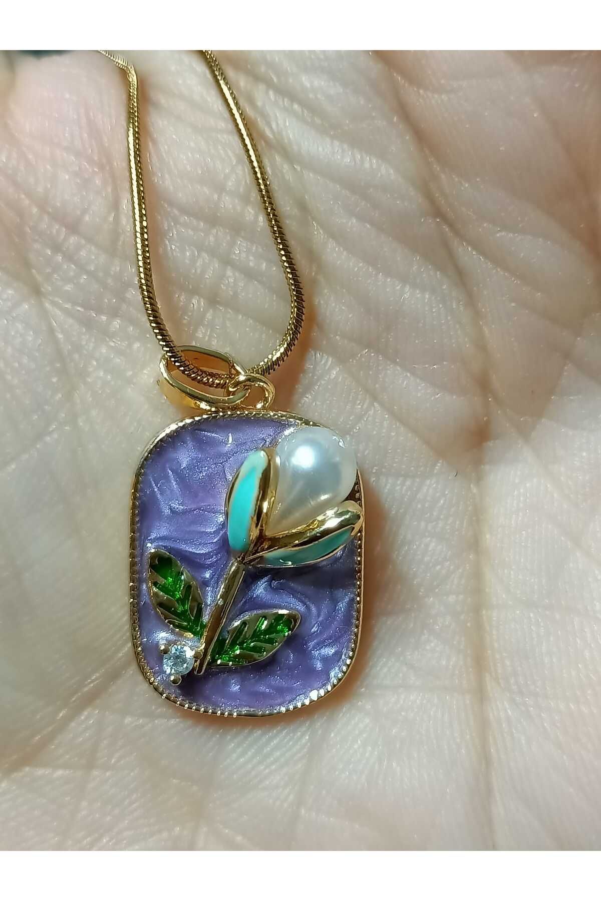 BLUE ROSE BİJUTERİ SEDEFLİ İNCİLİ ÇELİK KOLYE M3