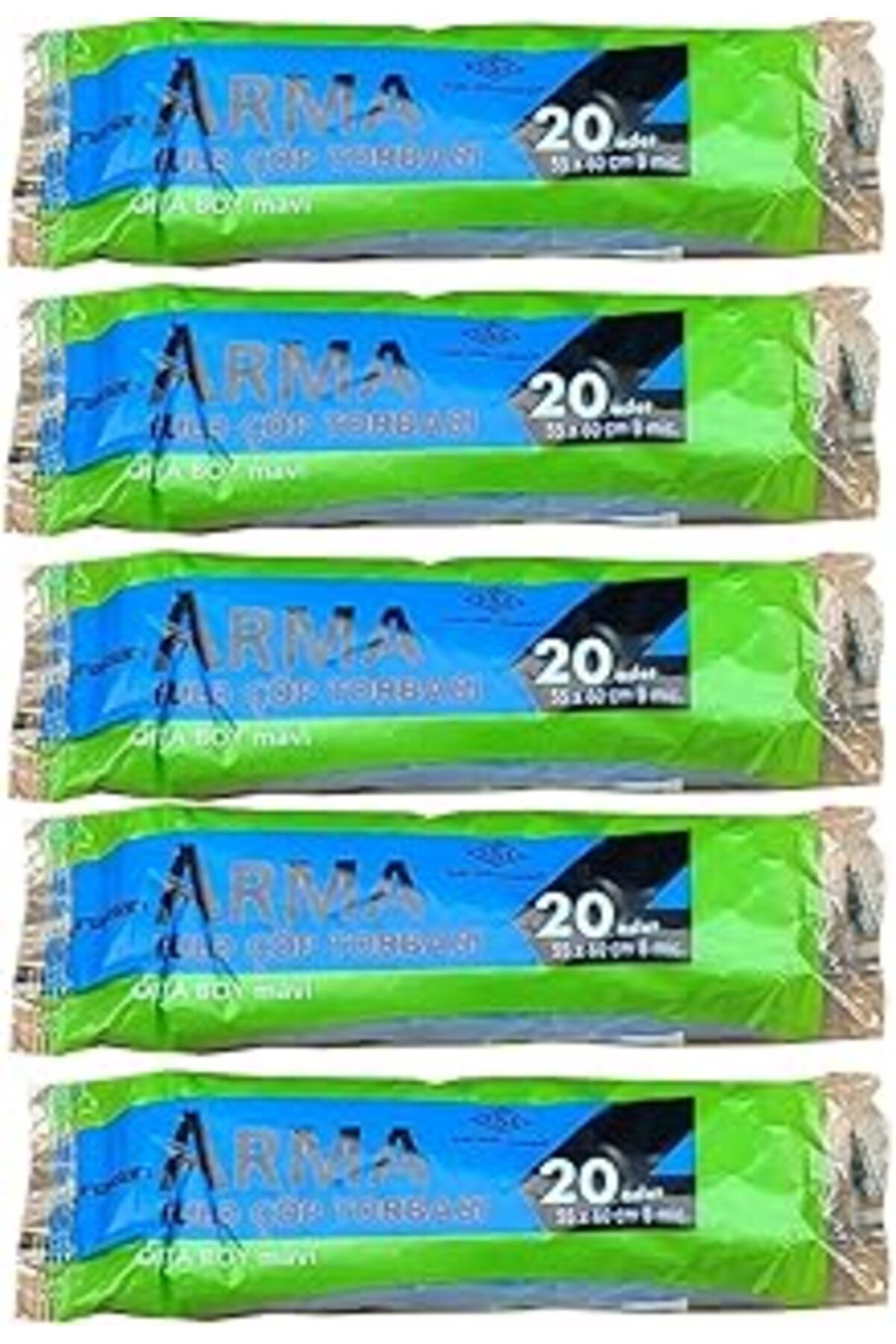 Pazarcan Arma Mavi Orta Boy 55 X 60 Cm. - 30 Litre Çöp Torbası Poşeti - 20 Adetlik 5 Rulo