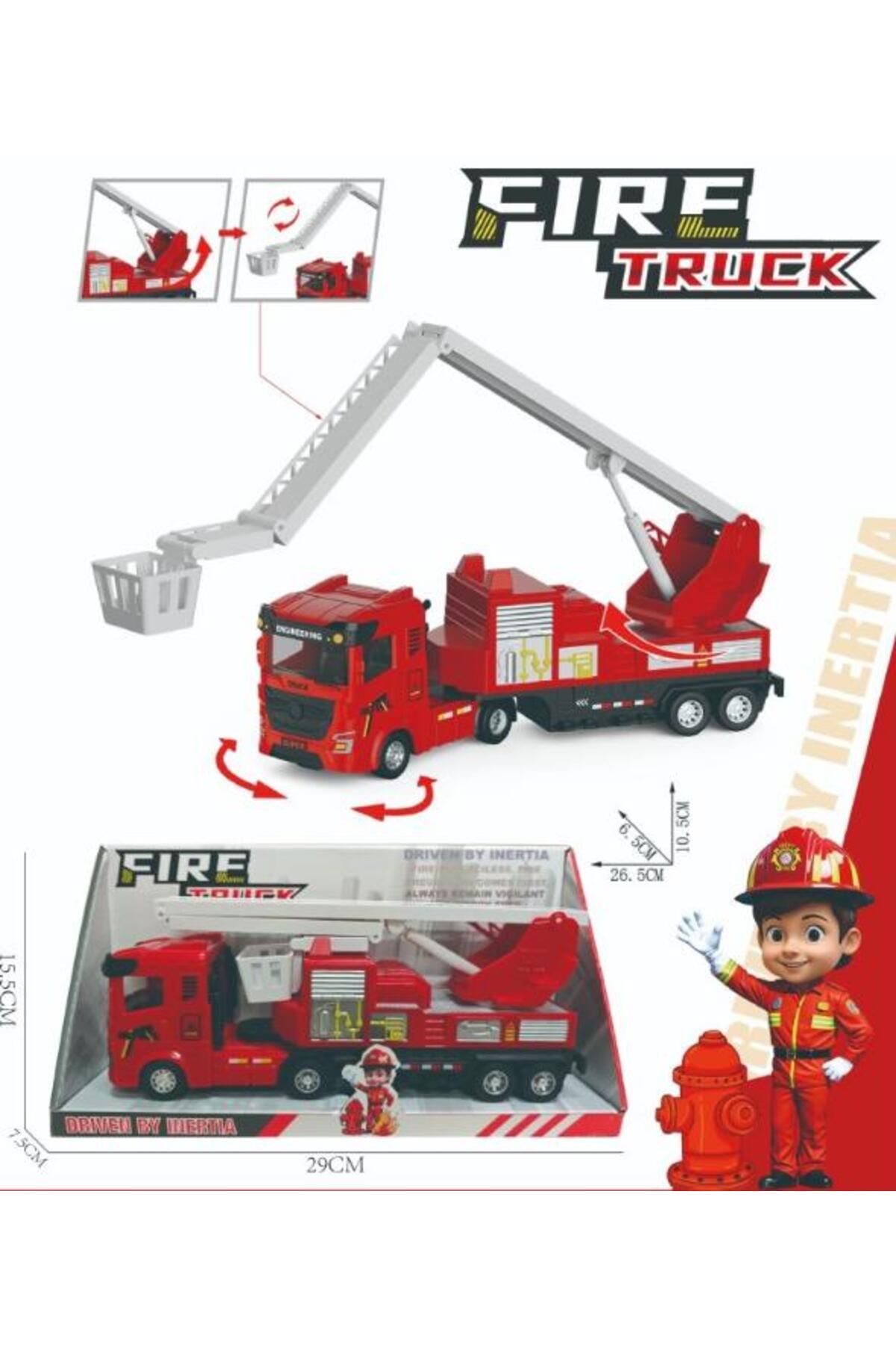 Online Fire Truck 25 Cm Dönebilen Kabin Sürtmeli Açılabilir Merdivenli İtfaite Arabası