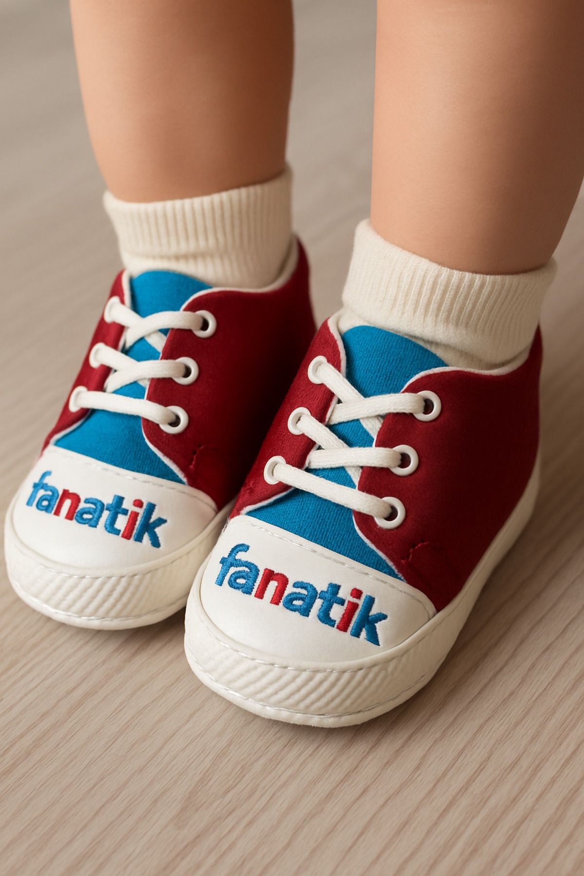 MiniStand Fanatik Tasarımlı Bordo Mavi Bebek Ayakkabısı Yumuşak Taban