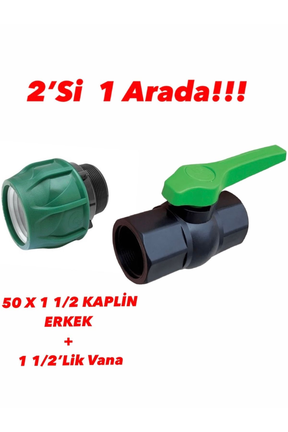 POELSAN 50 x 1 1/2 Yeşil Seri Dıştan Dişli Adaptör + 1 1/2” Vana Seti | Sulama Sistemleri Uyumlu