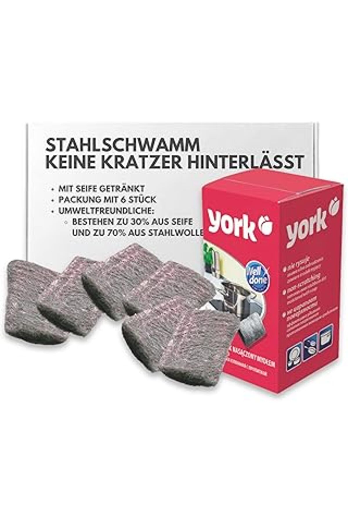 Pazarcan York İnatçı Kirlere Karşı Çelik Sünger, Yüksek Performanslı Ovma Süngeri, Tencere Kazıyıcı, Mutfak