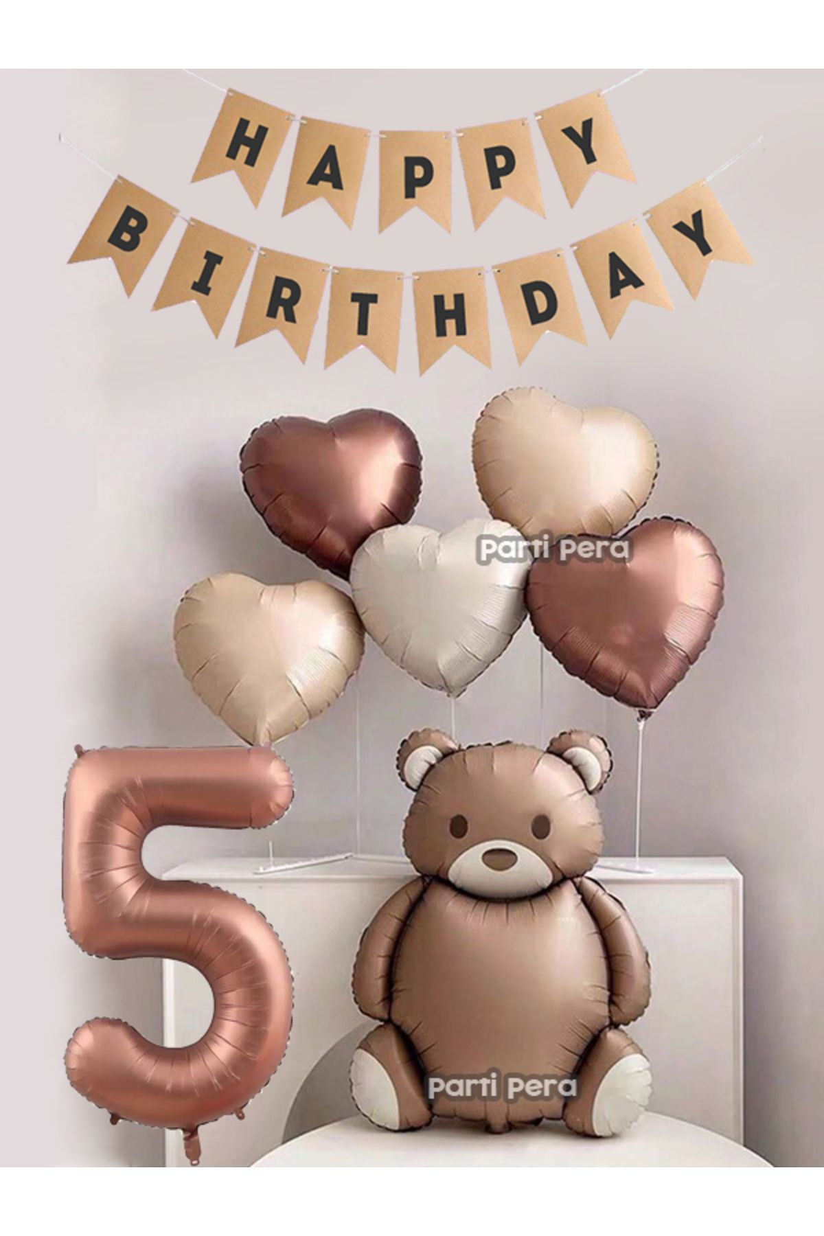 parti pera Retro Ayı Folyo Balon Kahverengi Rakam Folyo Balon Retro Kalp Folyo Balon Doğum Günü Balon Seti PP